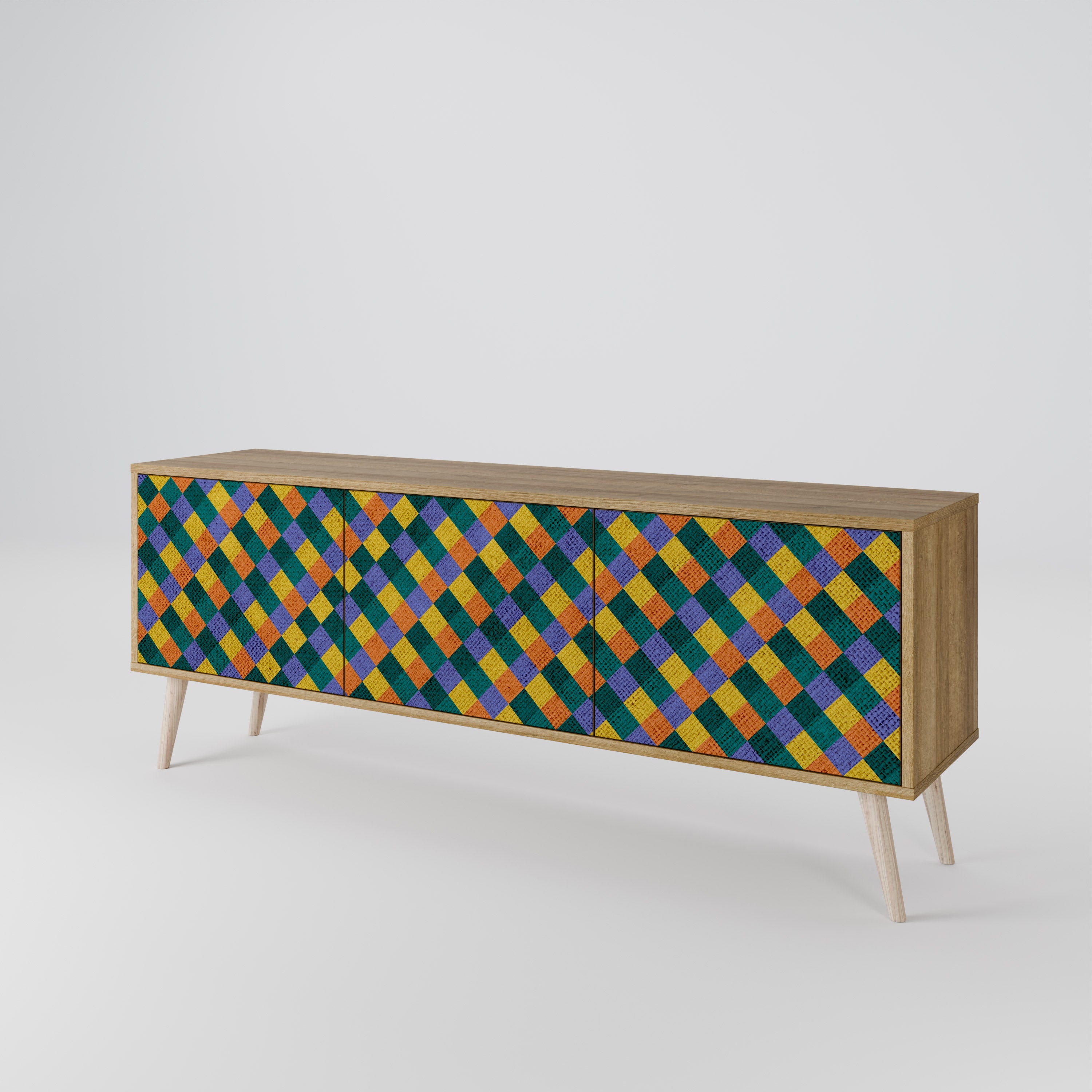 PAINTED SQUARES MIX 3-Door TV Stand in Oak Effect