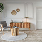 NATURAL WOOD 3-Door TV Stand in Oak Effect