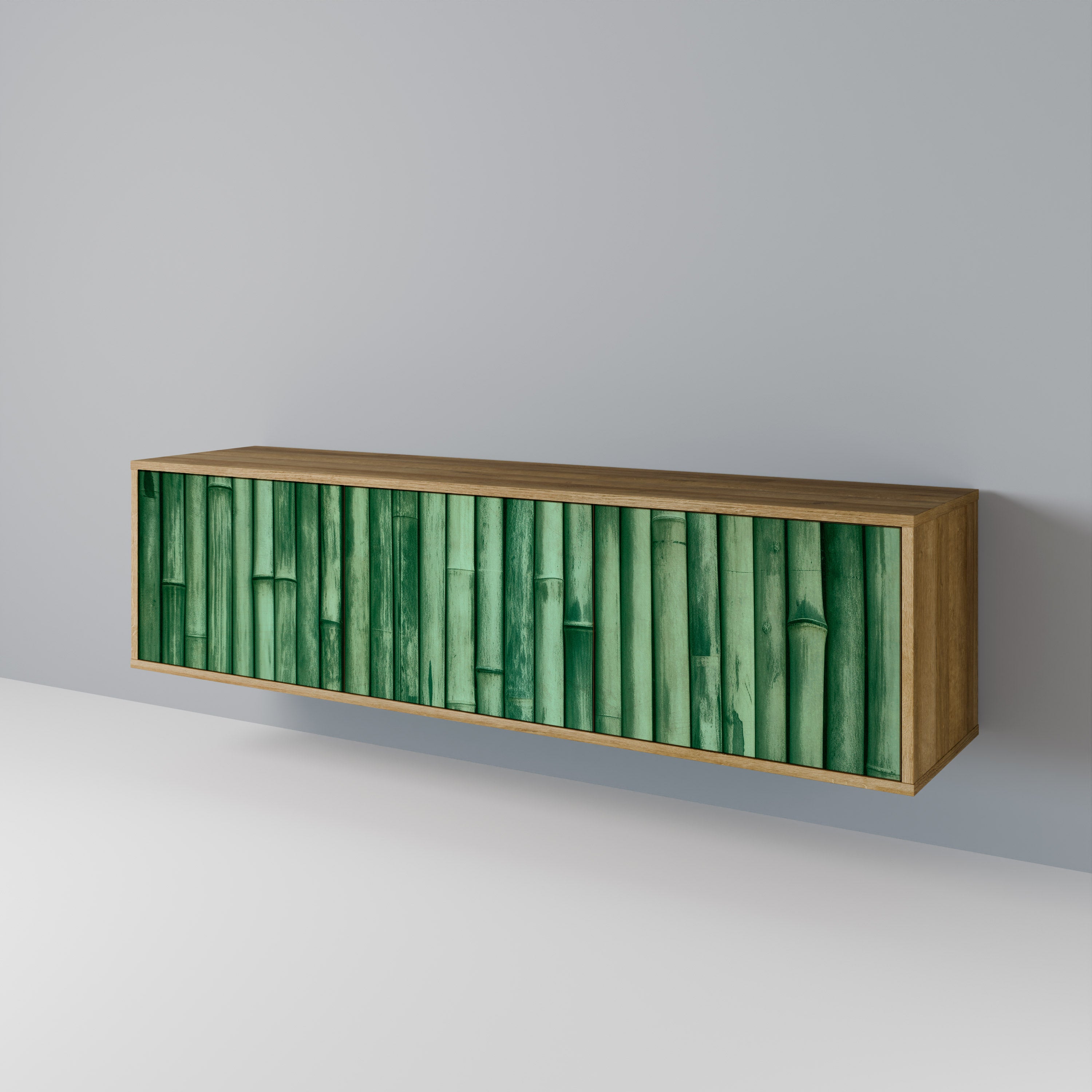Mueble de TV de 3 puertas NATURAL GREEN con efecto roble