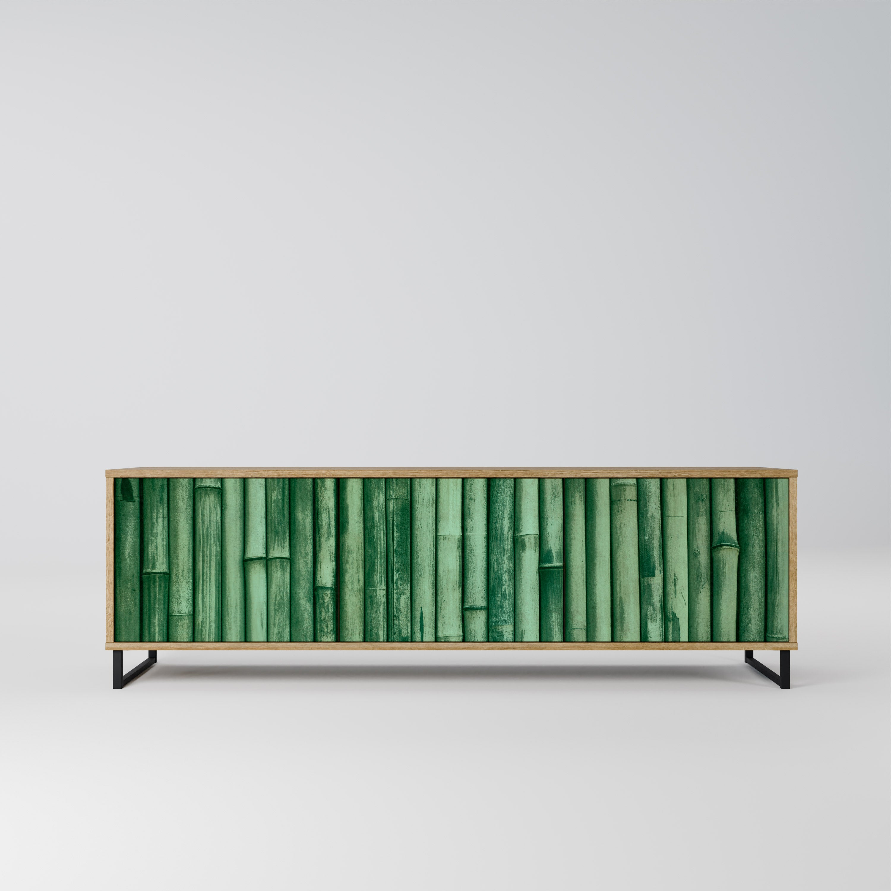 Mueble de TV de 3 puertas NATURAL GREEN con efecto roble