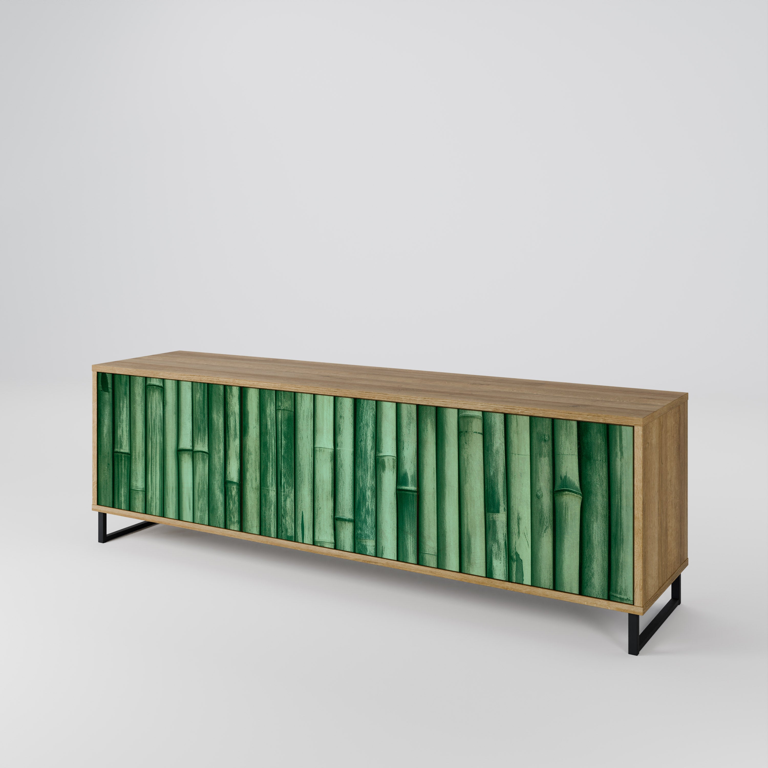 Mueble de TV de 3 puertas NATURAL GREEN con efecto roble