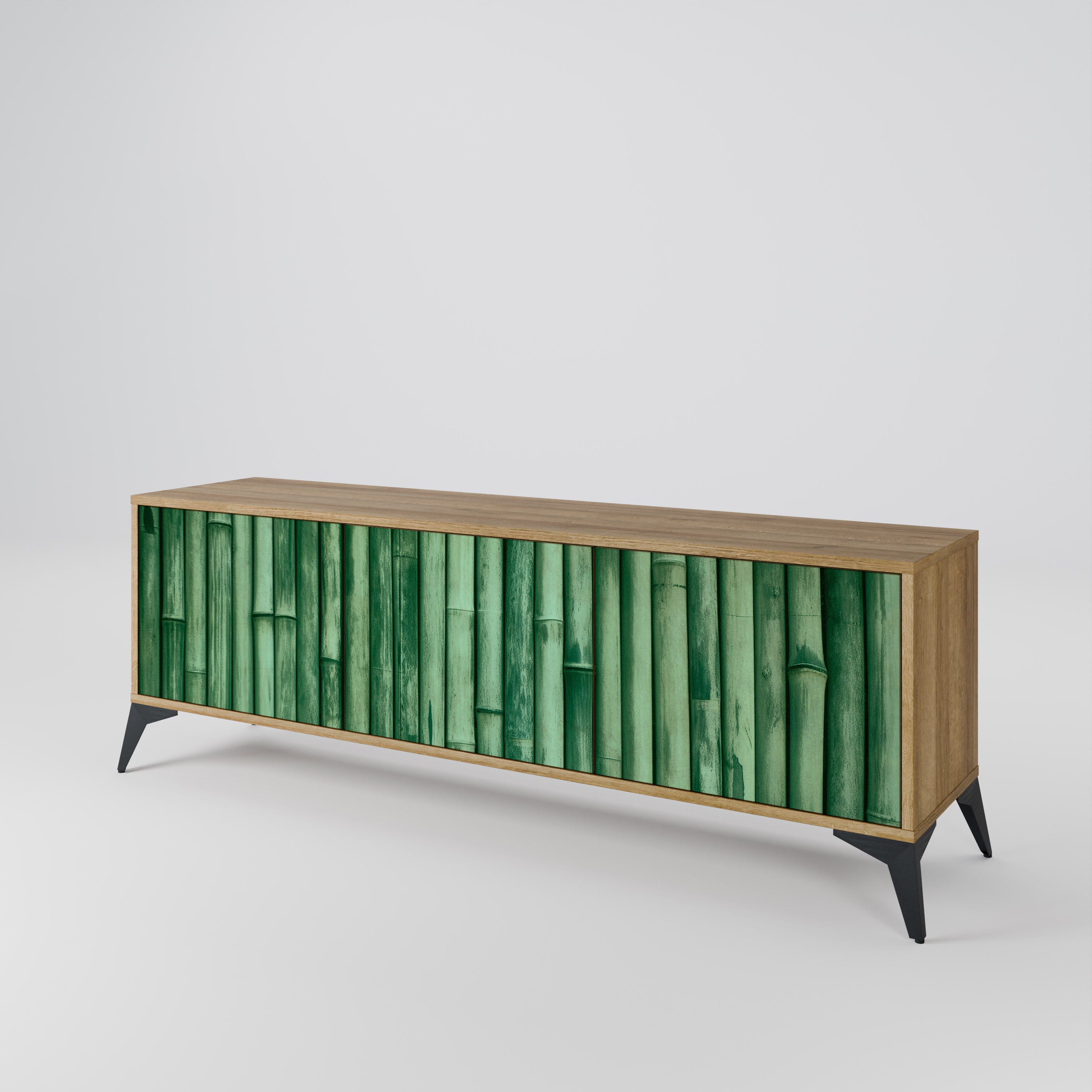 Mueble de TV de 3 puertas NATURAL GREEN con efecto roble