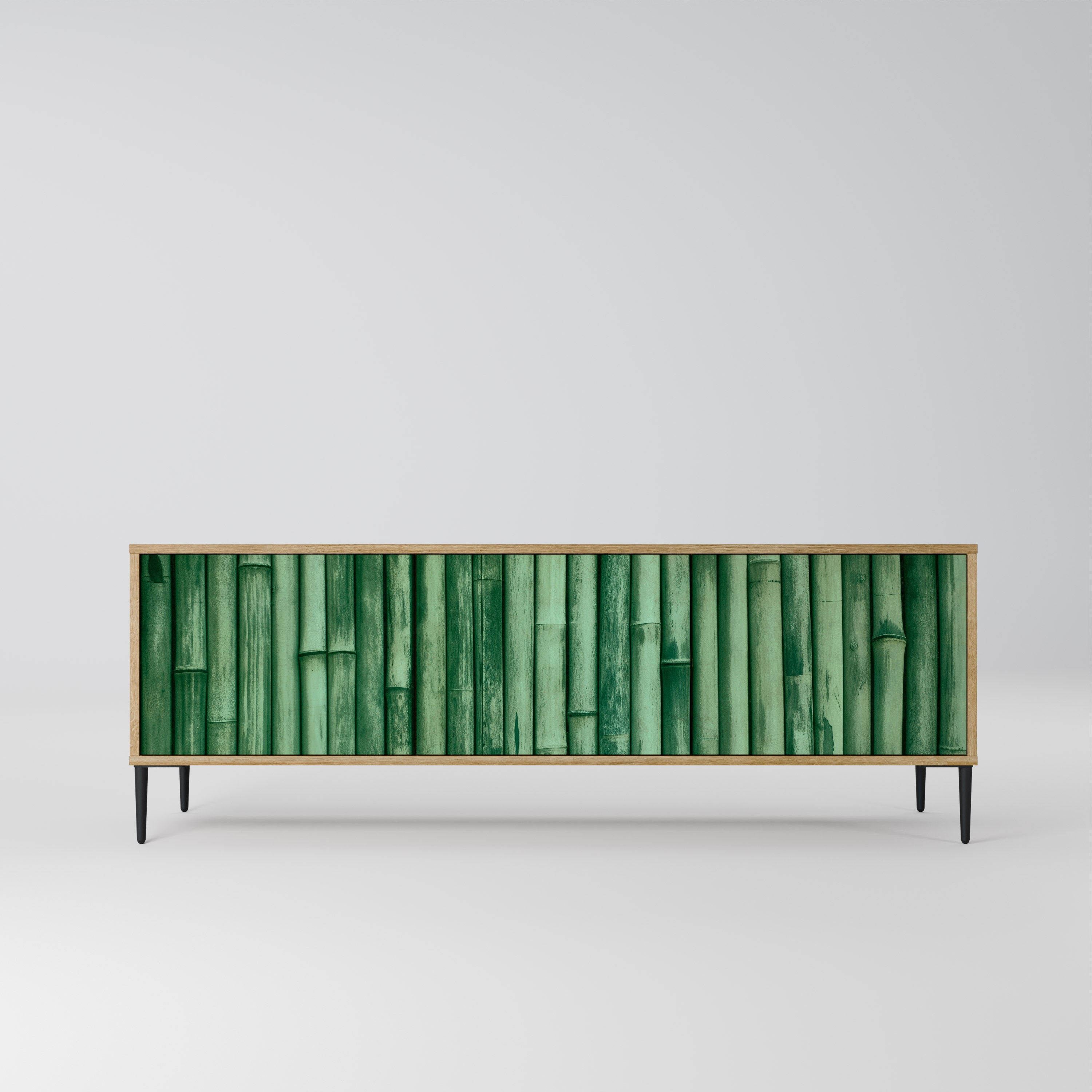 Mueble de TV de 3 puertas NATURAL GREEN con efecto roble
