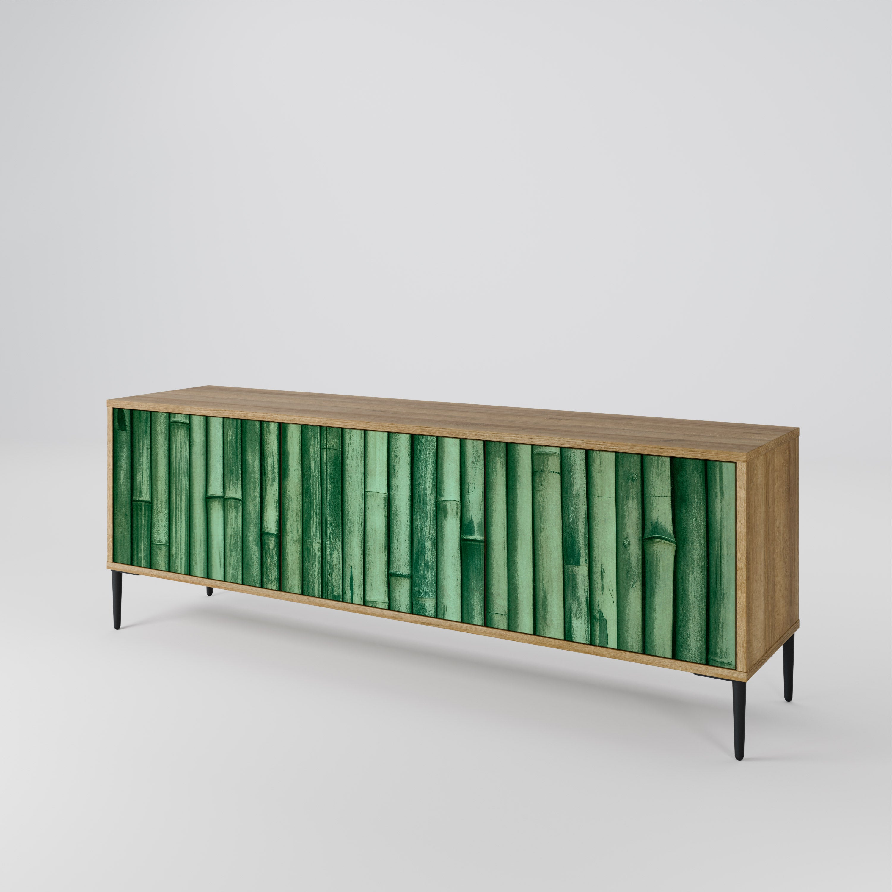 Mueble de TV de 3 puertas NATURAL GREEN con efecto roble