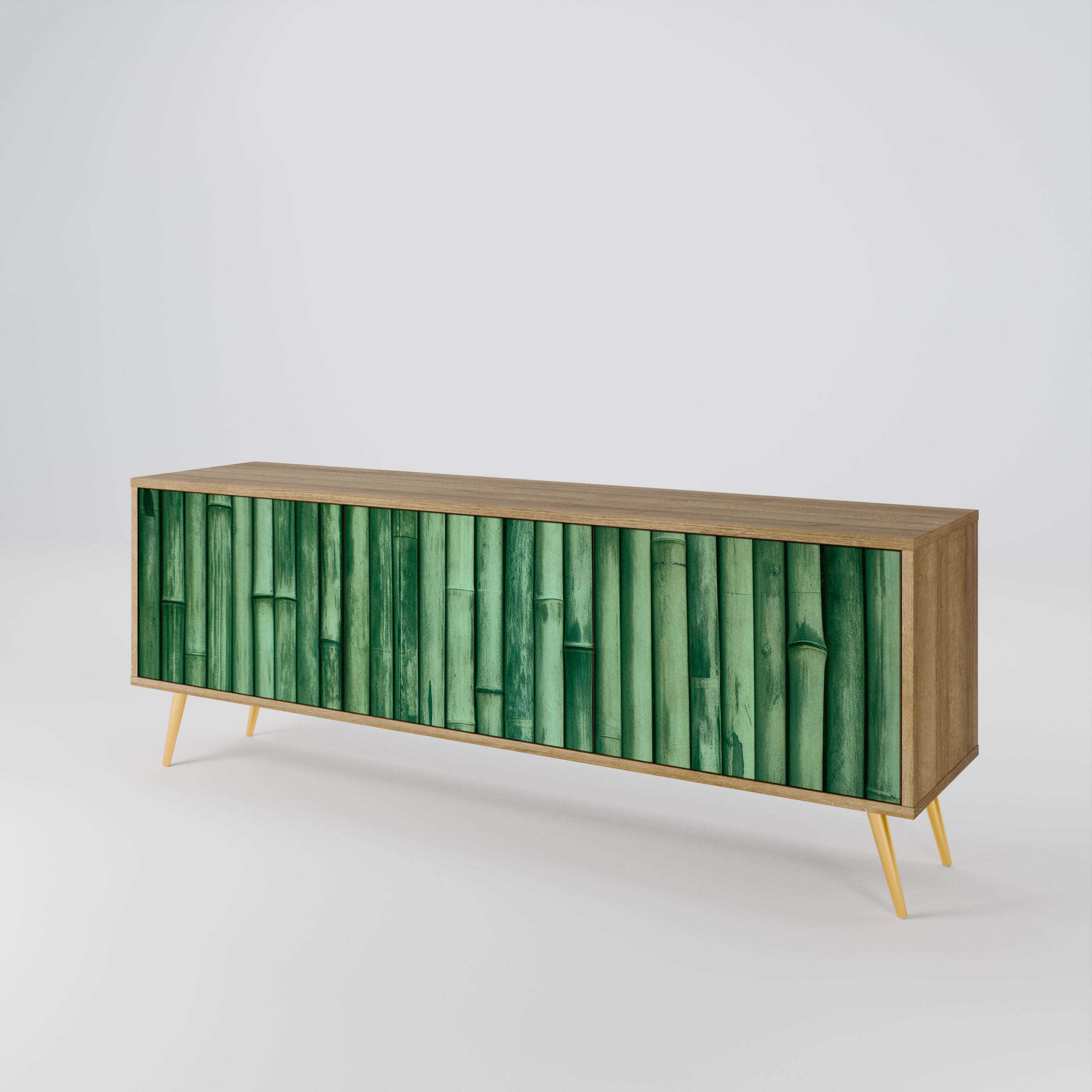 Mueble de TV de 3 puertas NATURAL GREEN con efecto roble