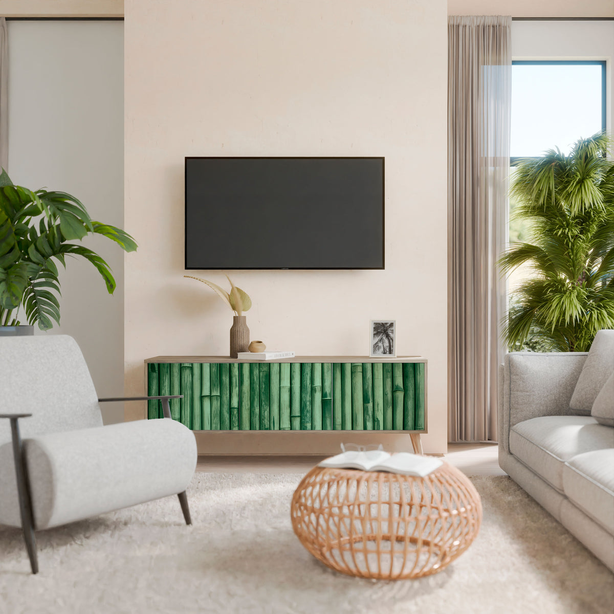 NATURAL GREEN Mueble de TV de 3 Puertas