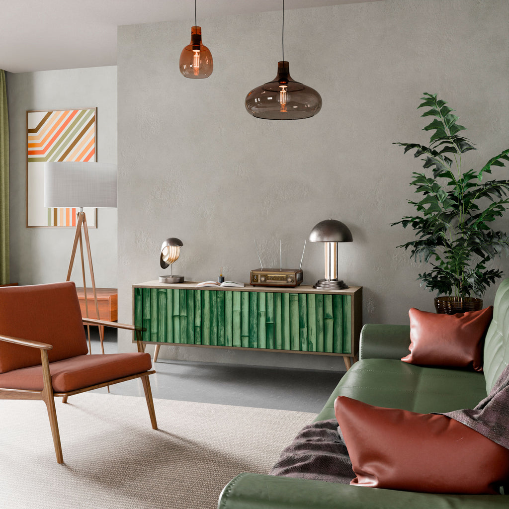Mueble de TV de 3 puertas NATURAL GREEN con efecto roble