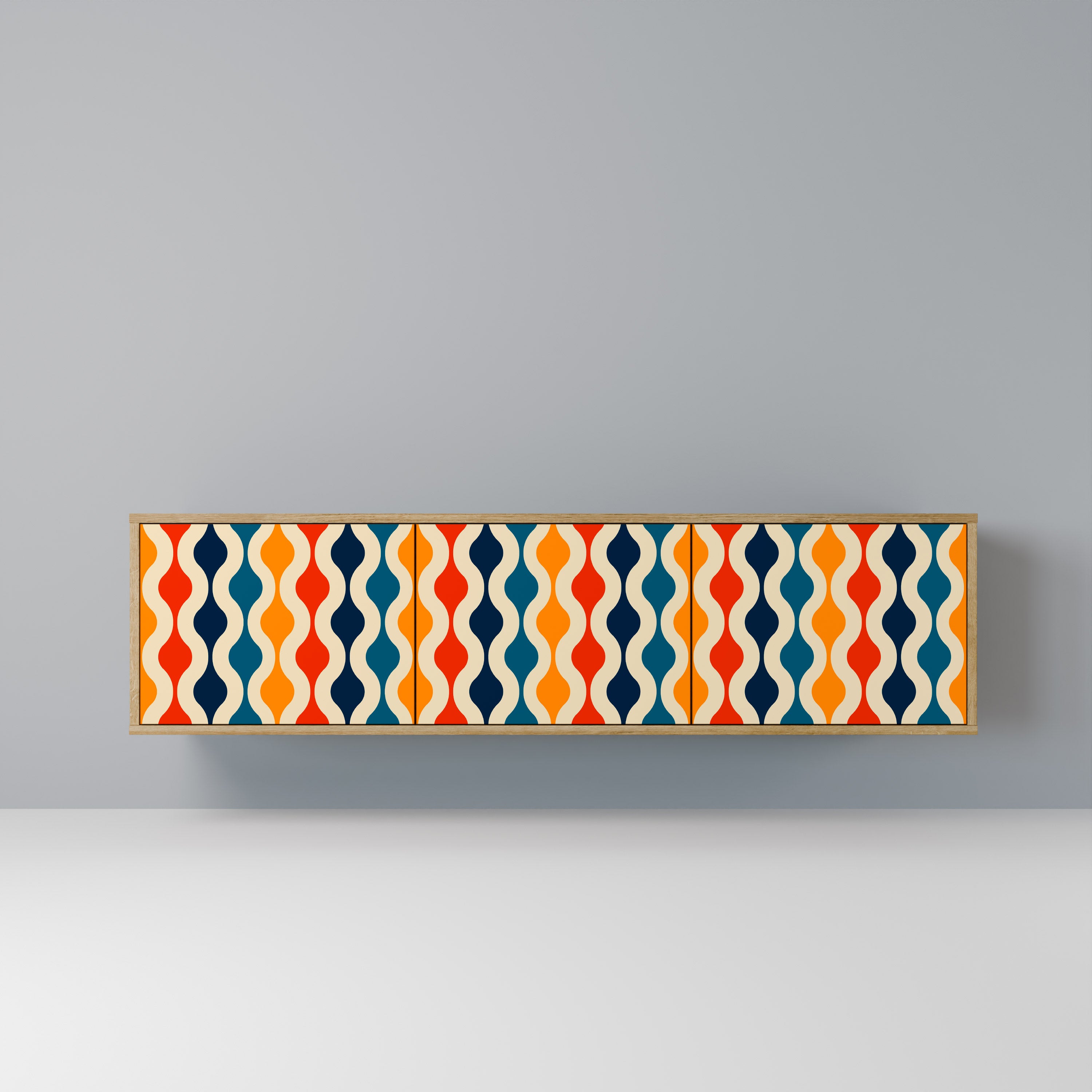 Mueble de TV de 3 puertas con efecto roble y NOSTALGIA COLORIDA
