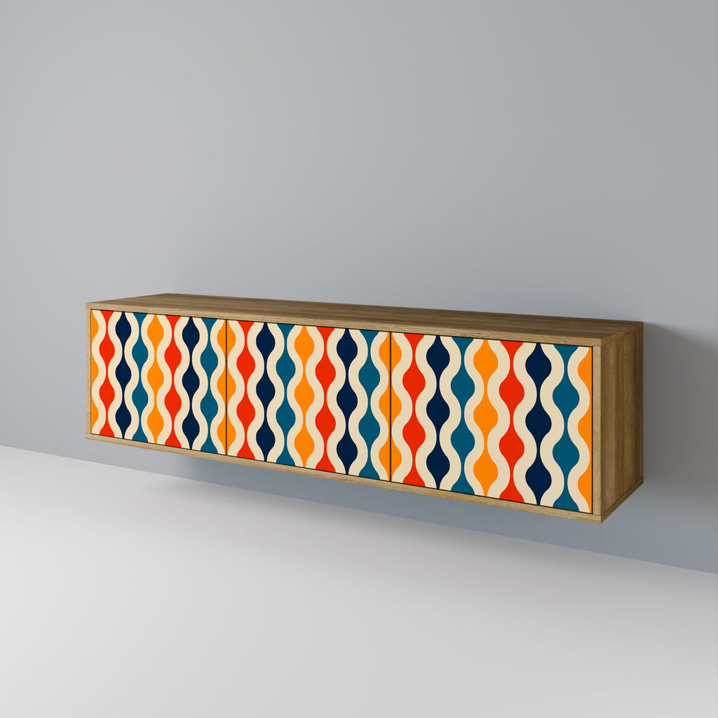 Mueble de TV de 3 puertas con efecto roble y NOSTALGIA COLORIDA
