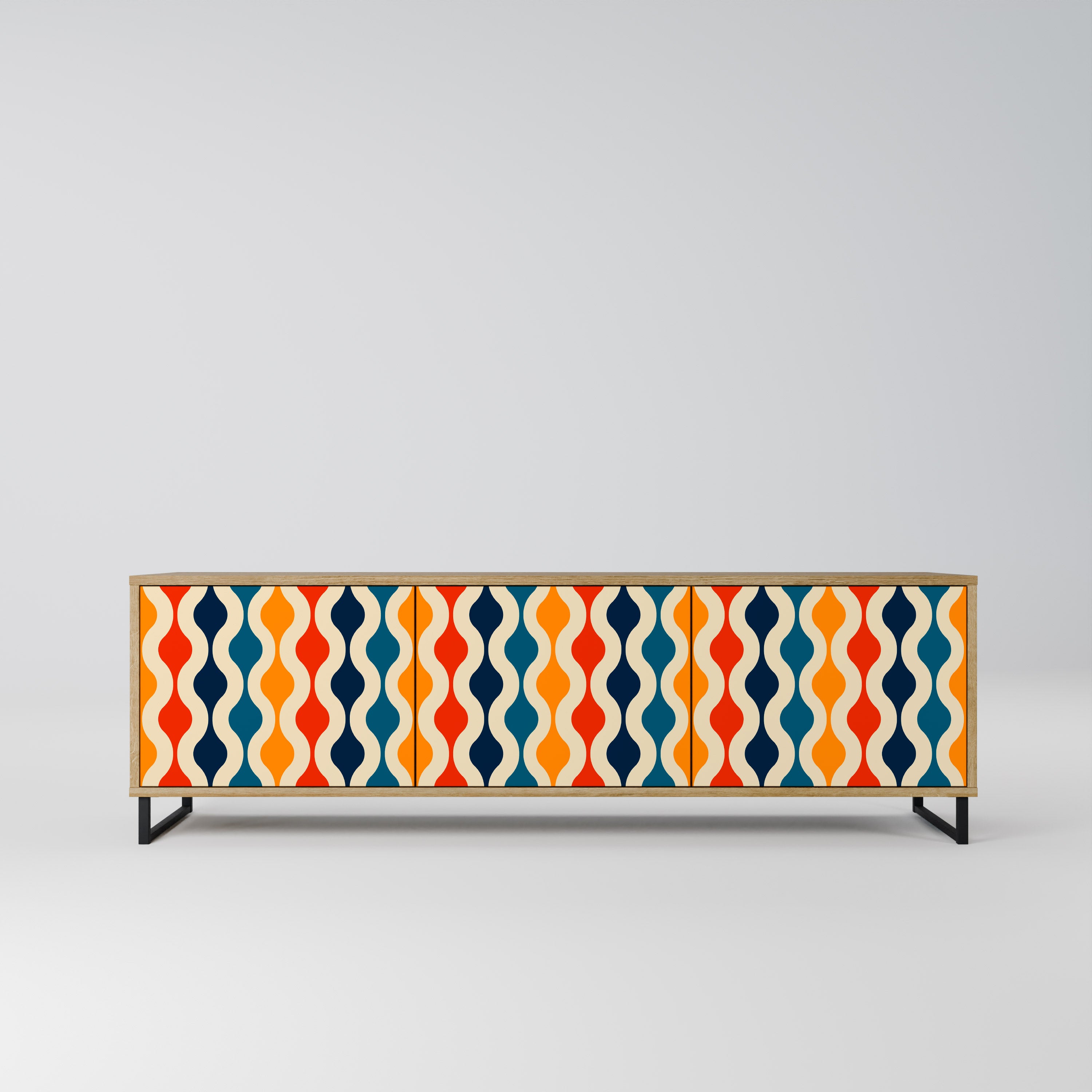 Mueble de TV de 3 puertas con efecto roble y NOSTALGIA COLORIDA