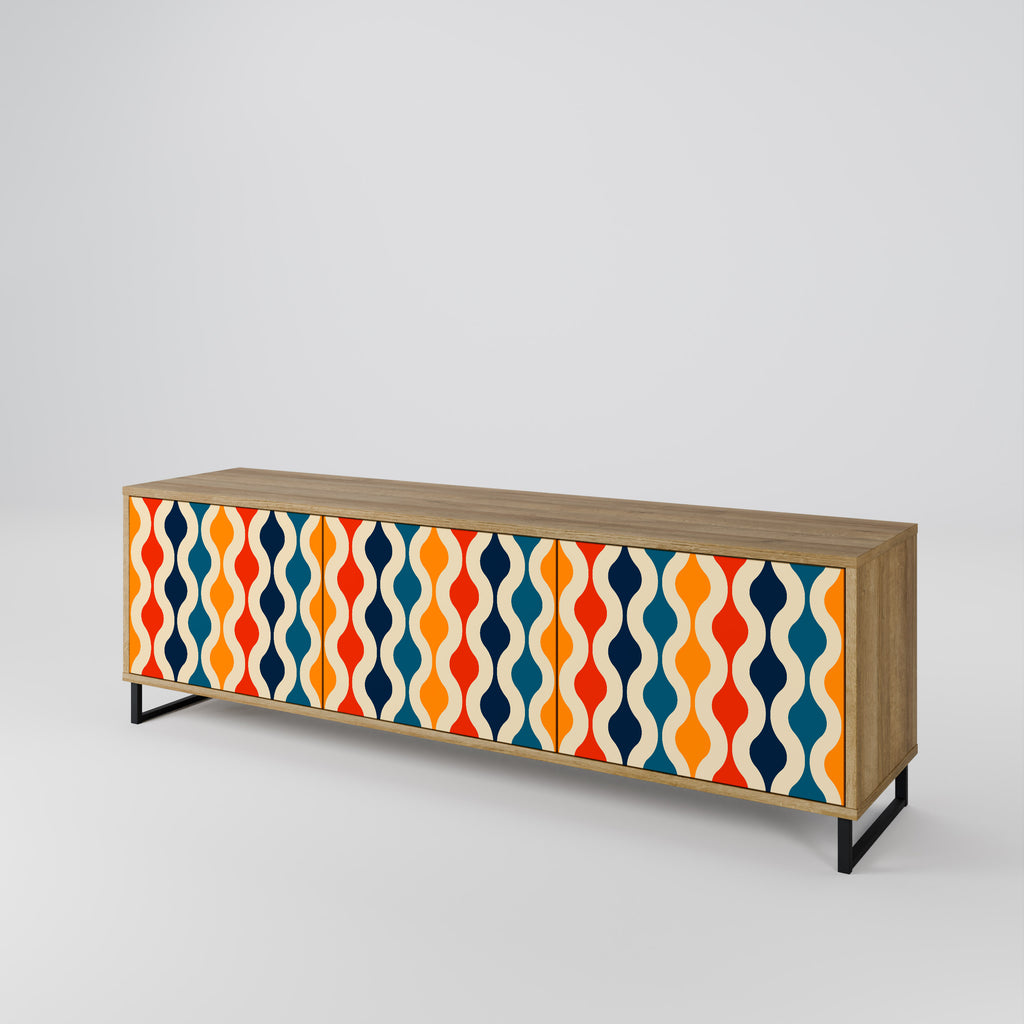Mueble de TV de 3 puertas con efecto roble y NOSTALGIA COLORIDA