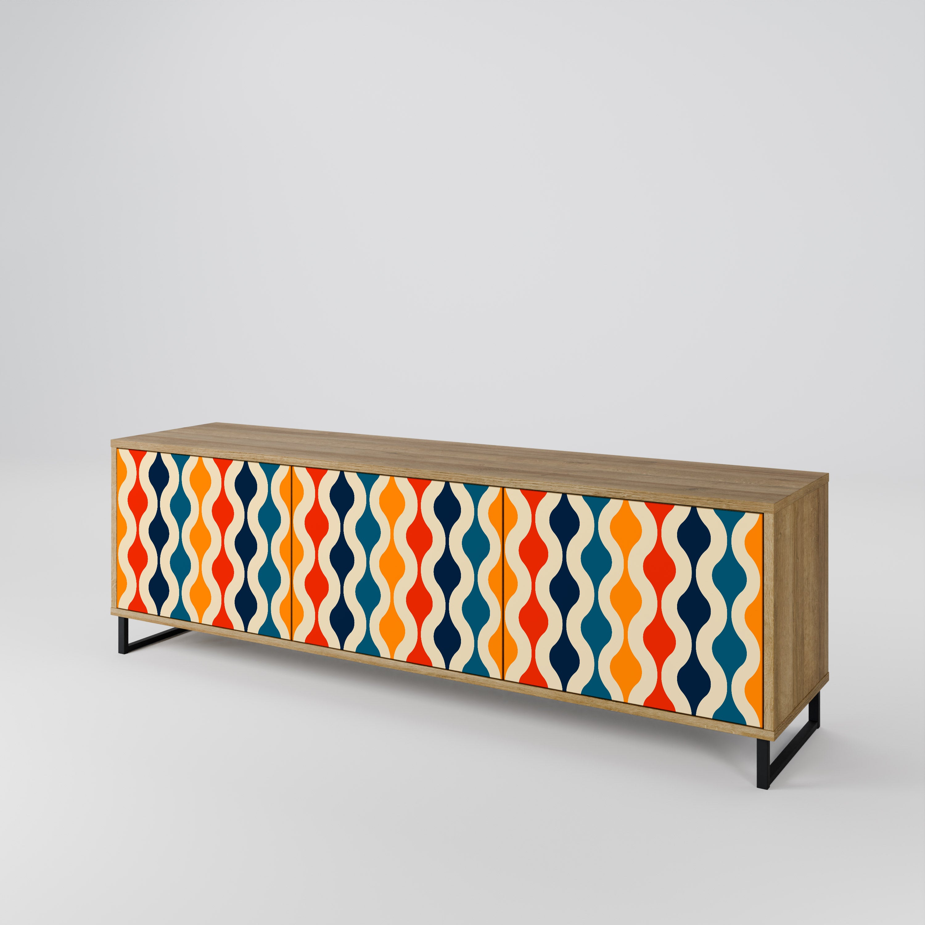 Mueble de TV de 3 puertas con efecto roble y NOSTALGIA COLORIDA