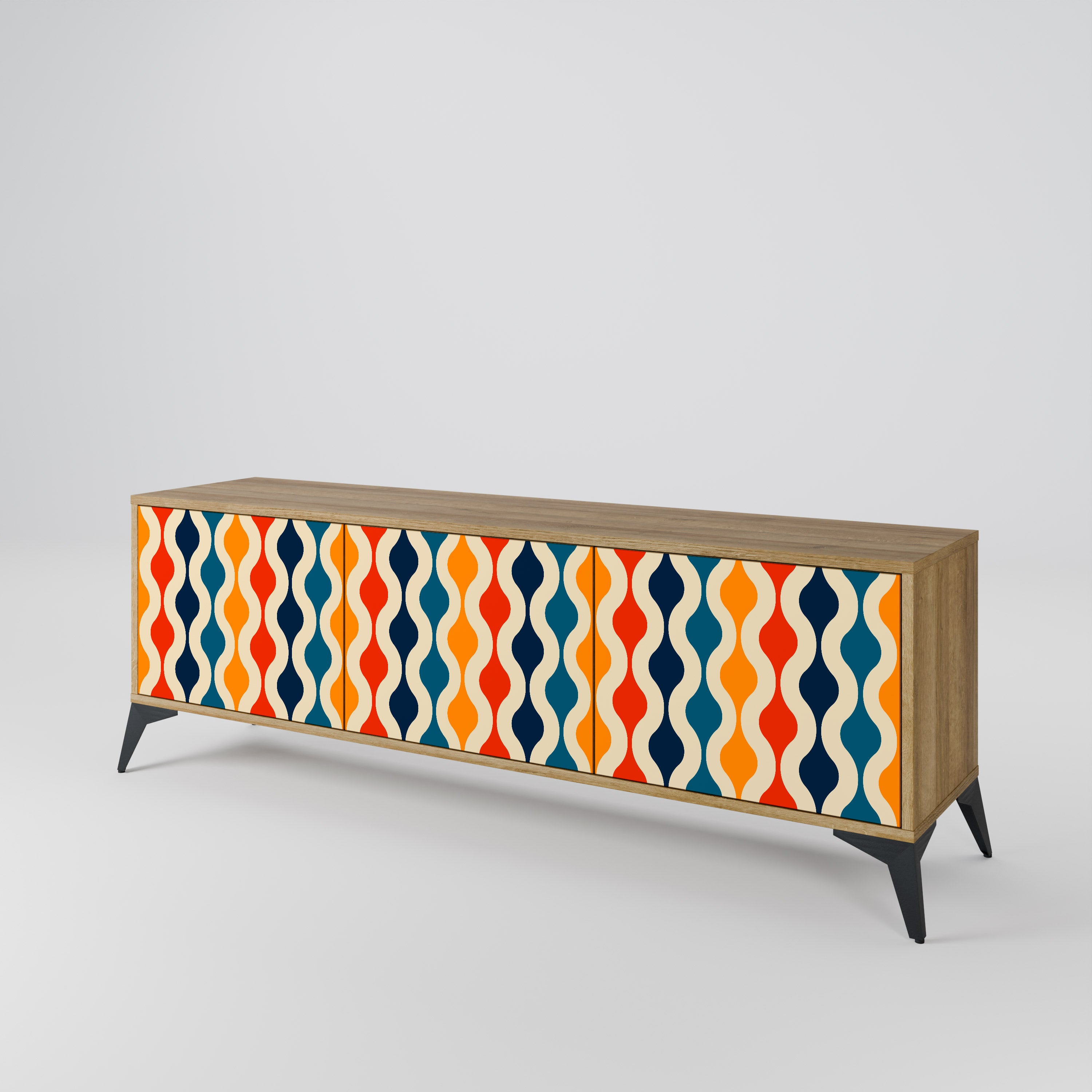 Mueble de TV de 3 puertas con efecto roble y NOSTALGIA COLORIDA