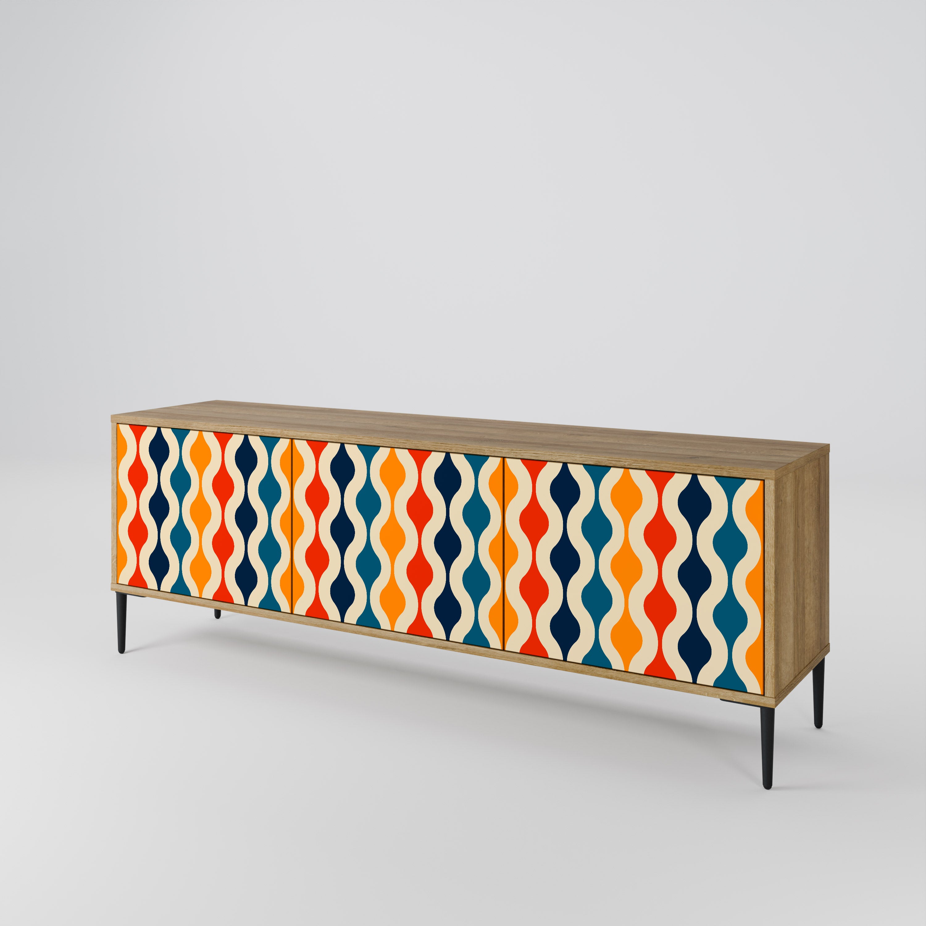 Mueble de TV de 3 puertas con efecto roble y NOSTALGIA COLORIDA