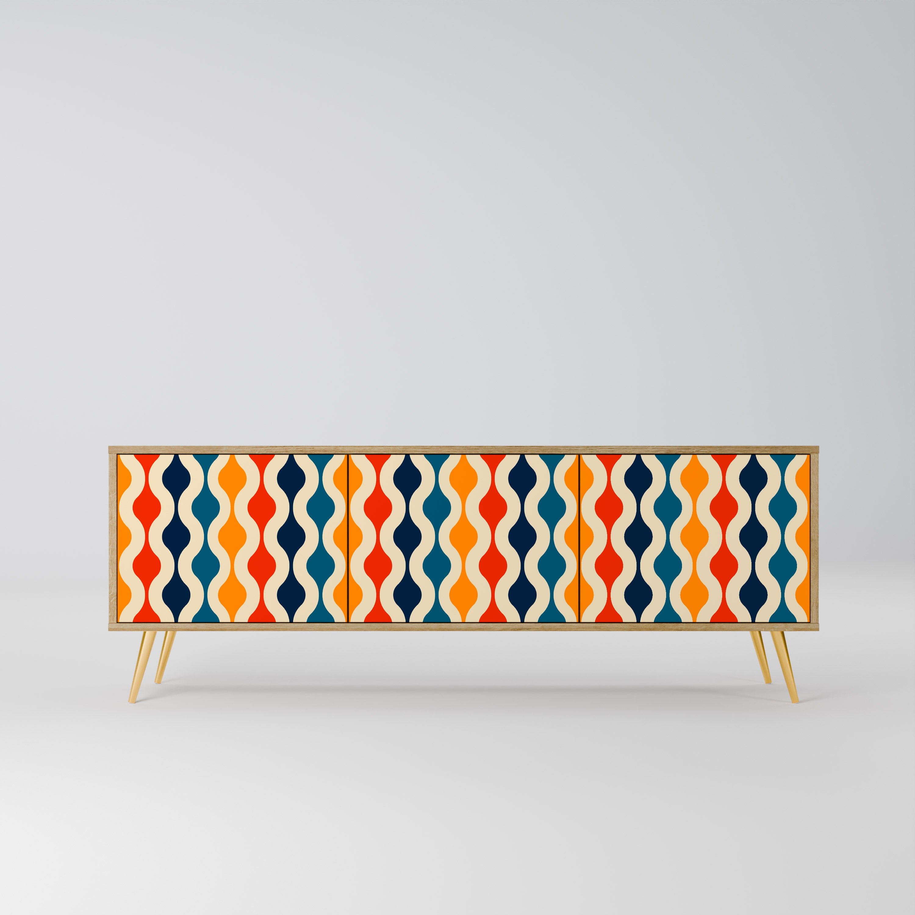 Mueble de TV de 3 puertas con efecto roble y NOSTALGIA COLORIDA