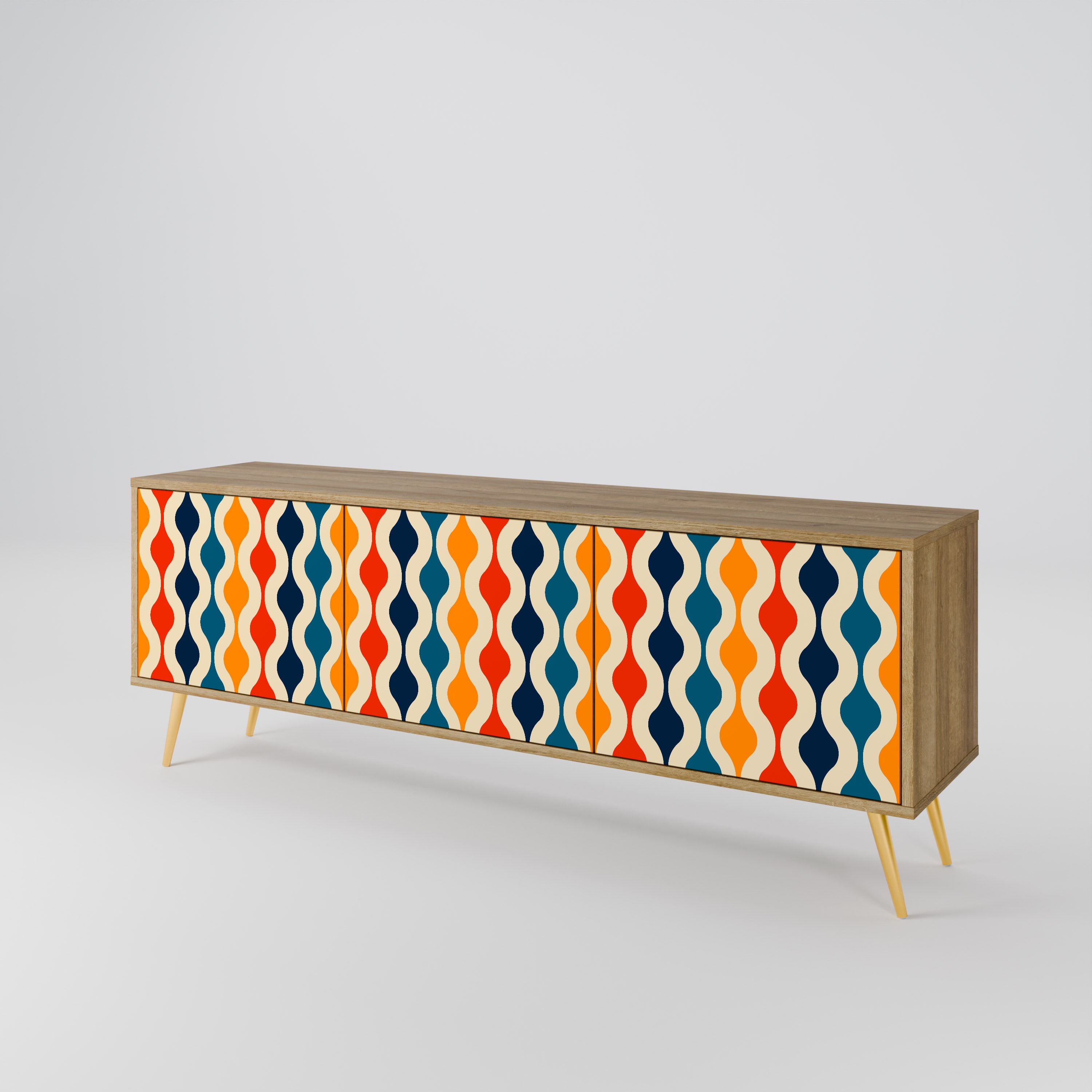 Mueble de TV de 3 puertas con efecto roble y NOSTALGIA COLORIDA