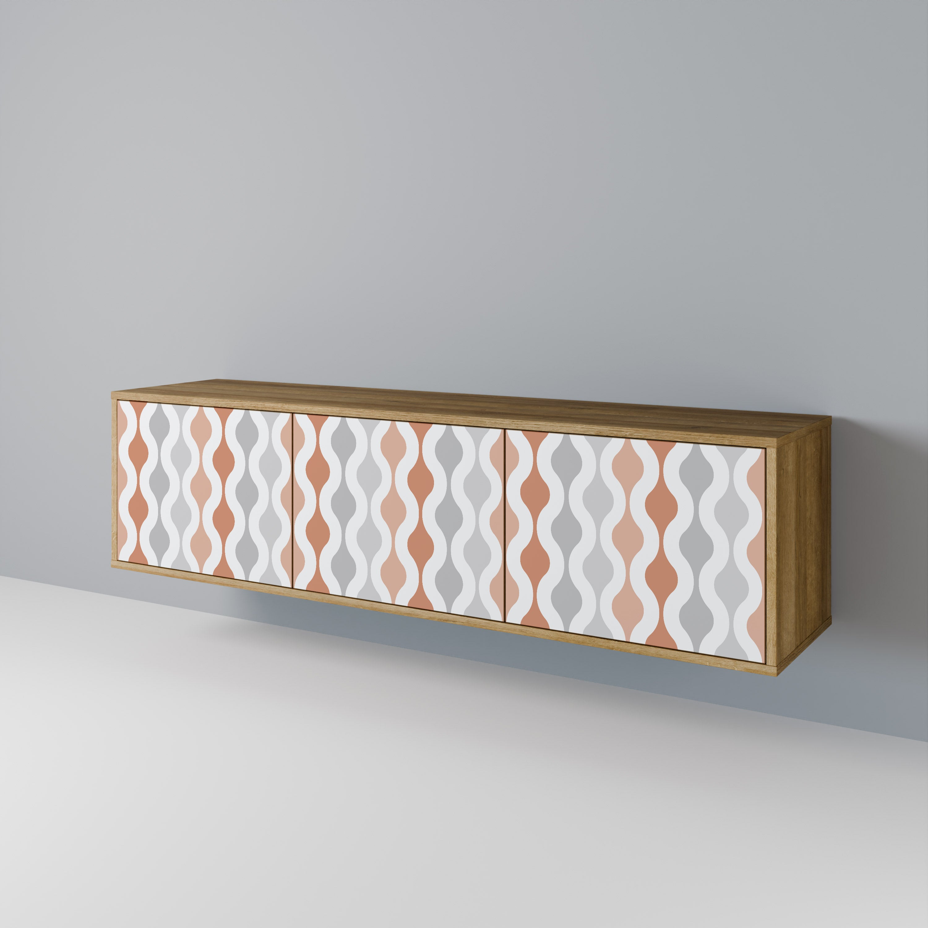Mueble de TV de 3 puertas HAZY NOSTALGIA con efecto roble