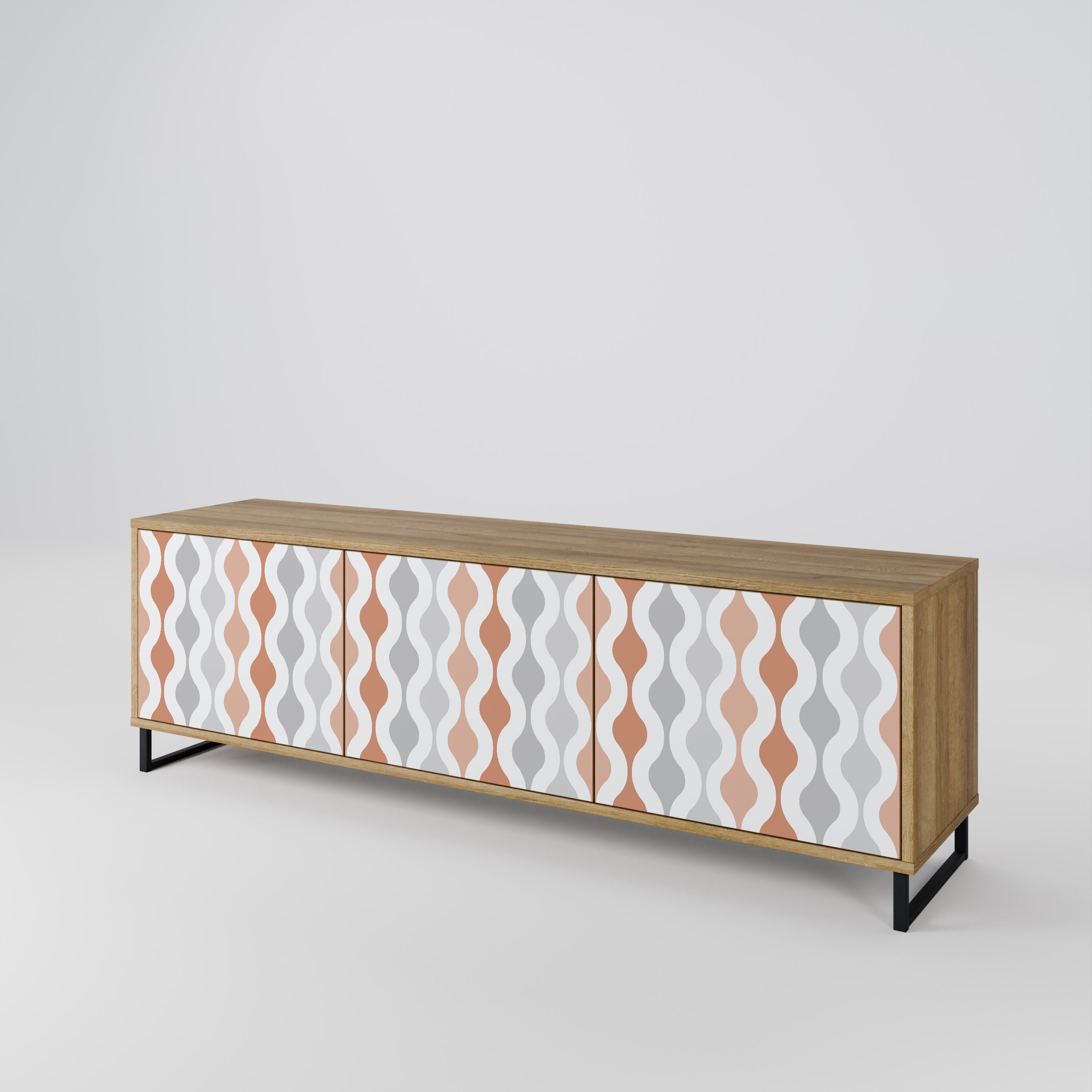 Mueble de TV de 3 puertas HAZY NOSTALGIA con efecto roble