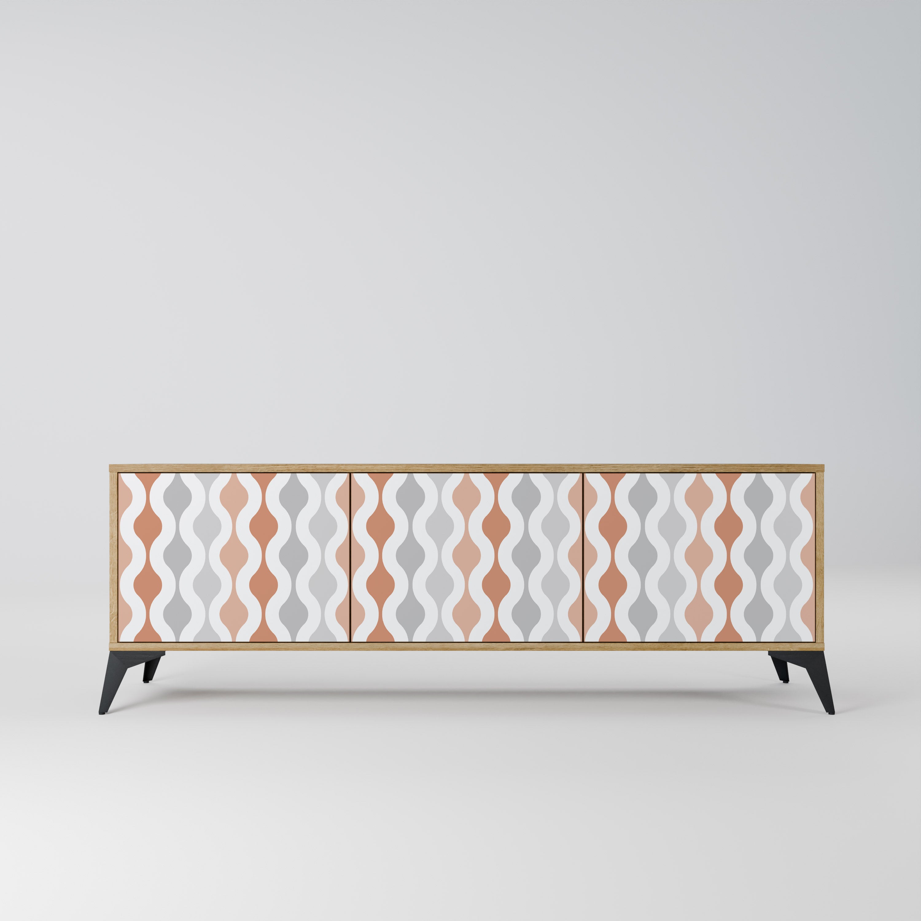 Mueble de TV de 3 puertas HAZY NOSTALGIA con efecto roble