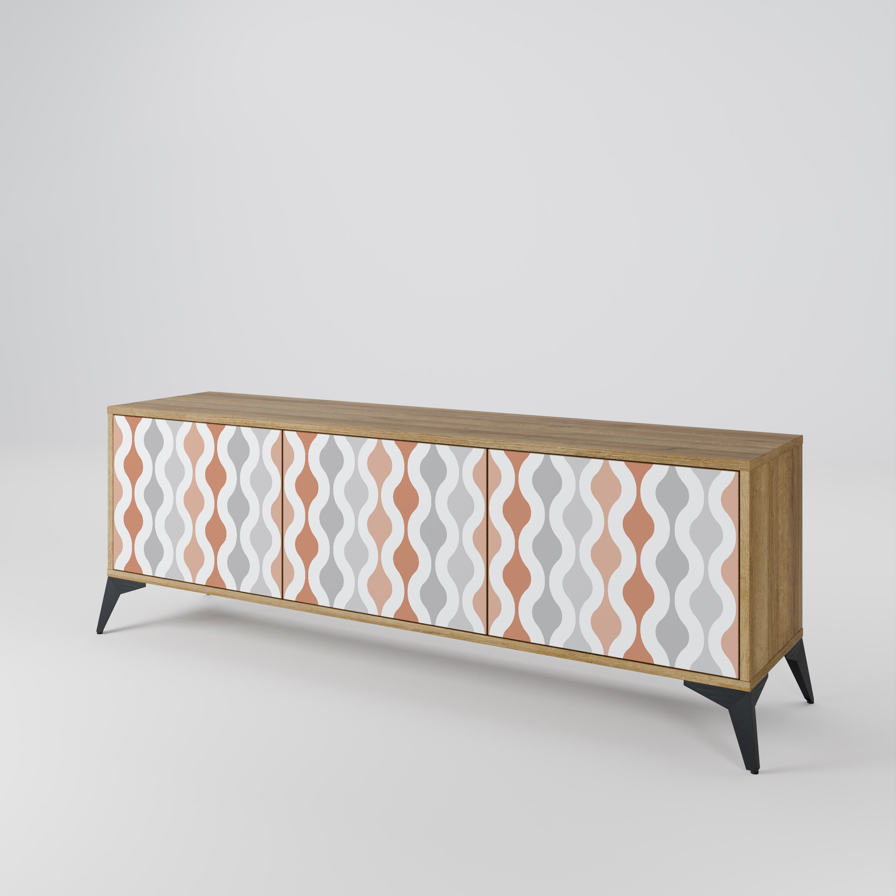 Mueble de TV de 3 puertas HAZY NOSTALGIA con efecto roble