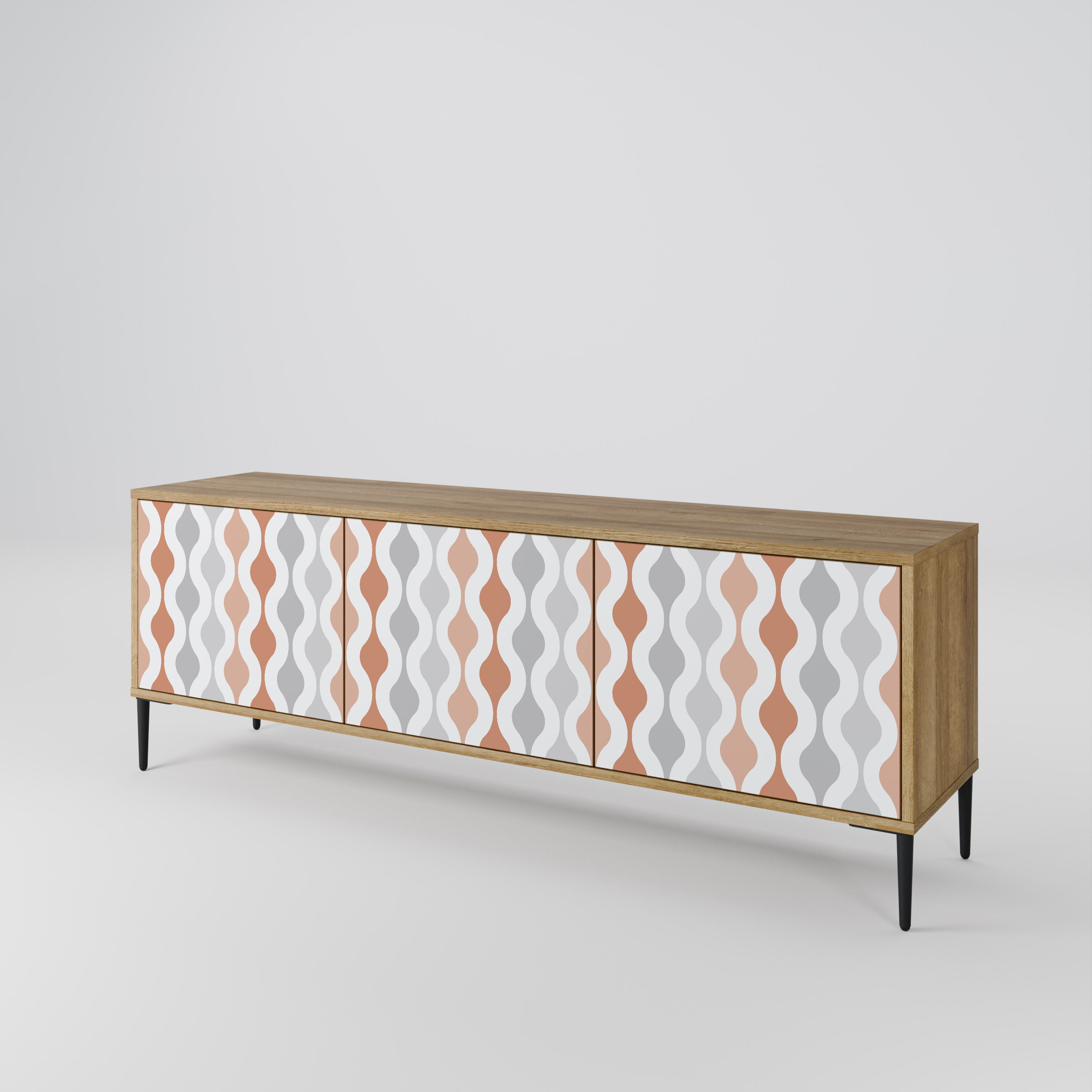Mueble de TV de 3 puertas HAZY NOSTALGIA con efecto roble