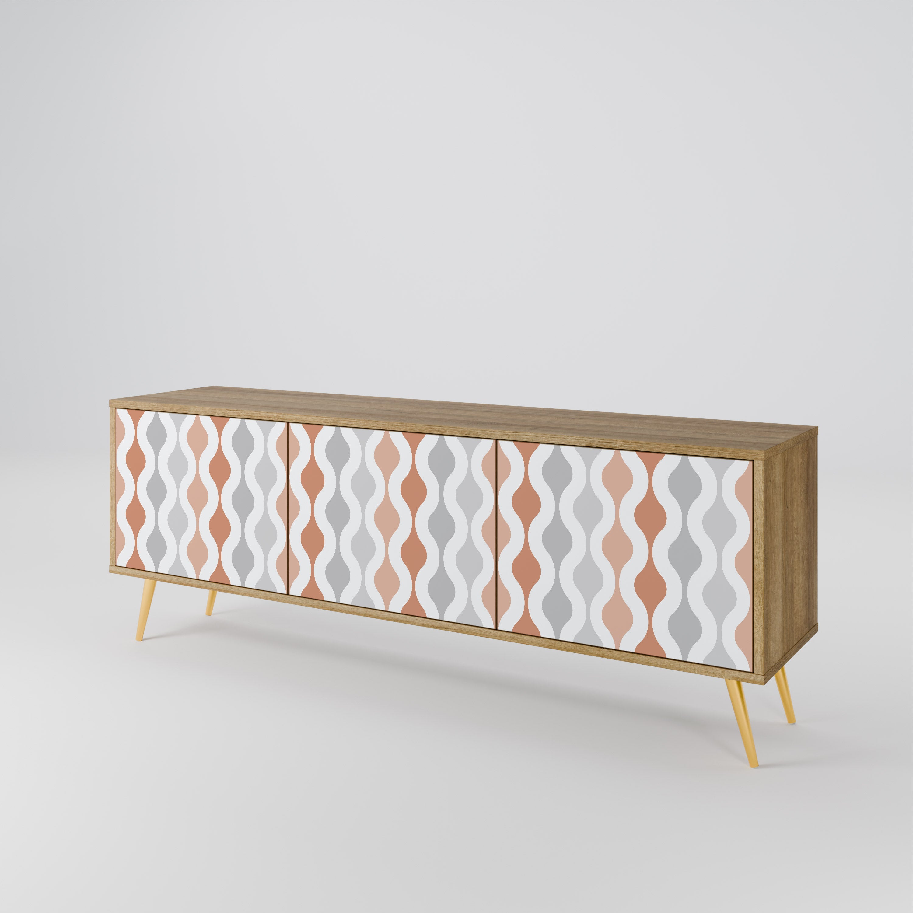 Mueble de TV de 3 puertas HAZY NOSTALGIA con efecto roble