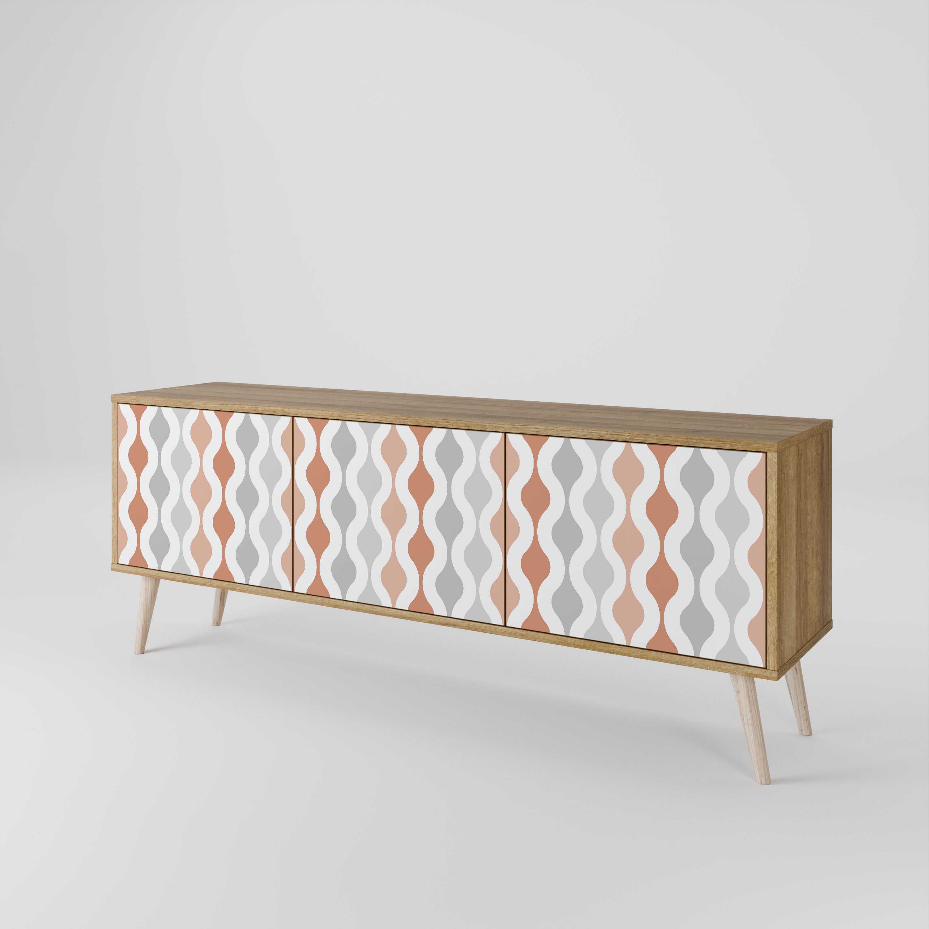 Mueble de TV de 3 puertas HAZY NOSTALGIA con efecto roble