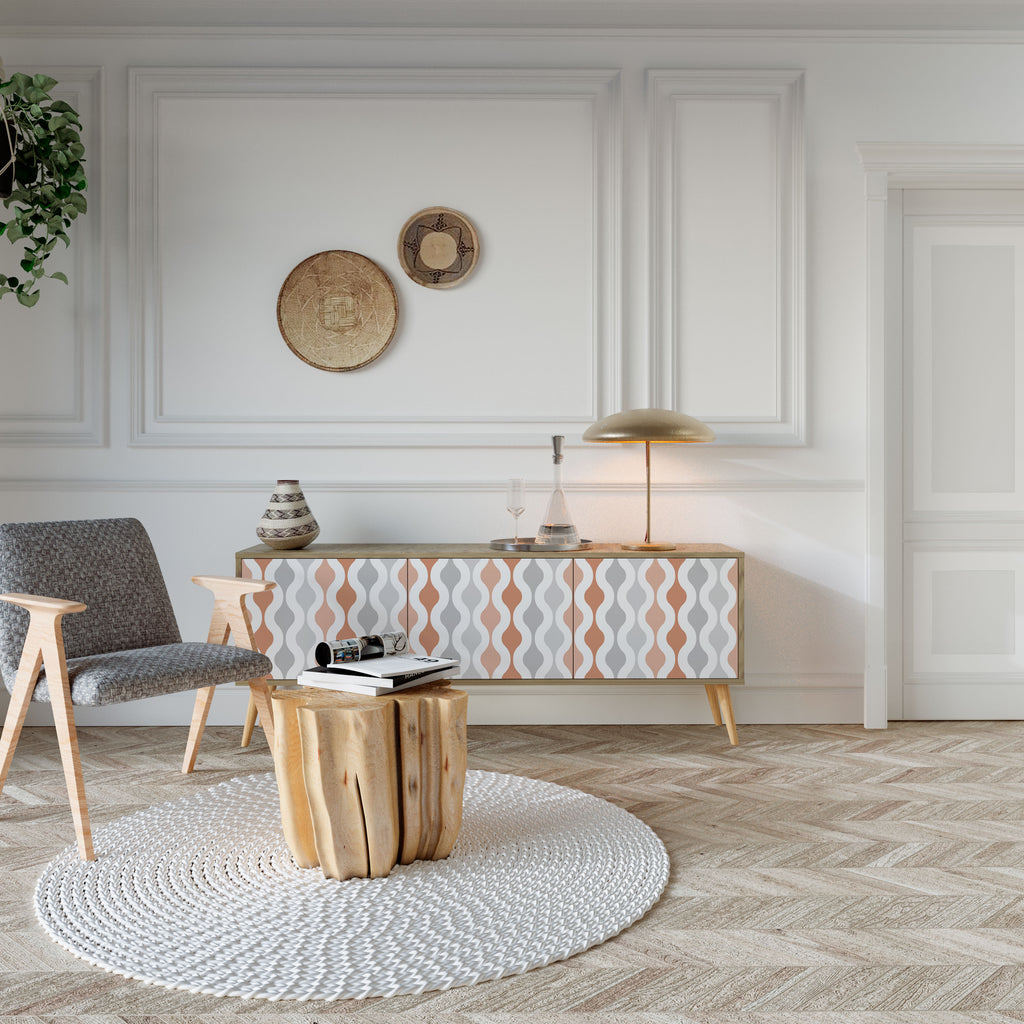 Mueble de TV de 3 puertas HAZY NOSTALGIA con efecto roble