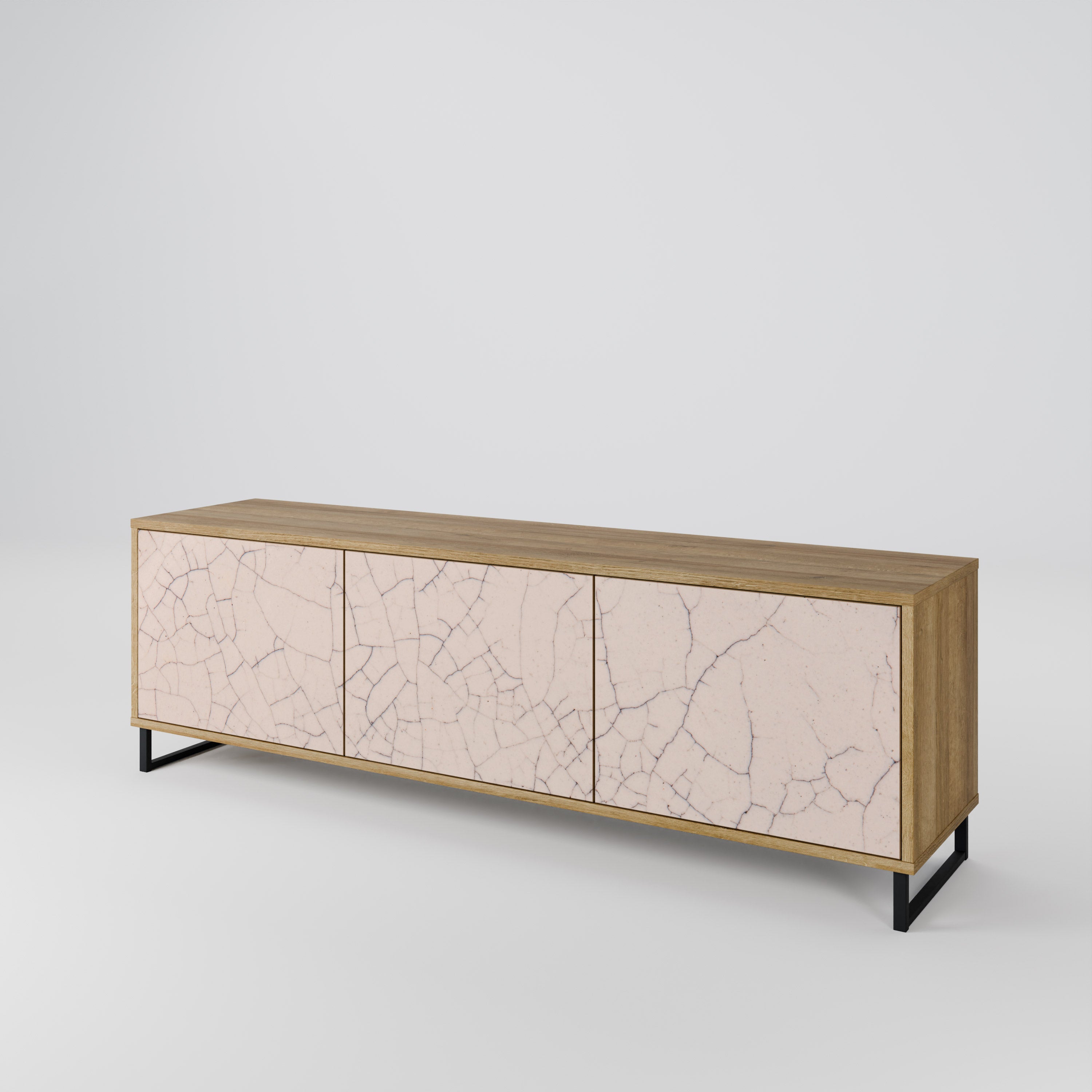 Mueble de TV de 3 puertas con textura cerámica efecto roble