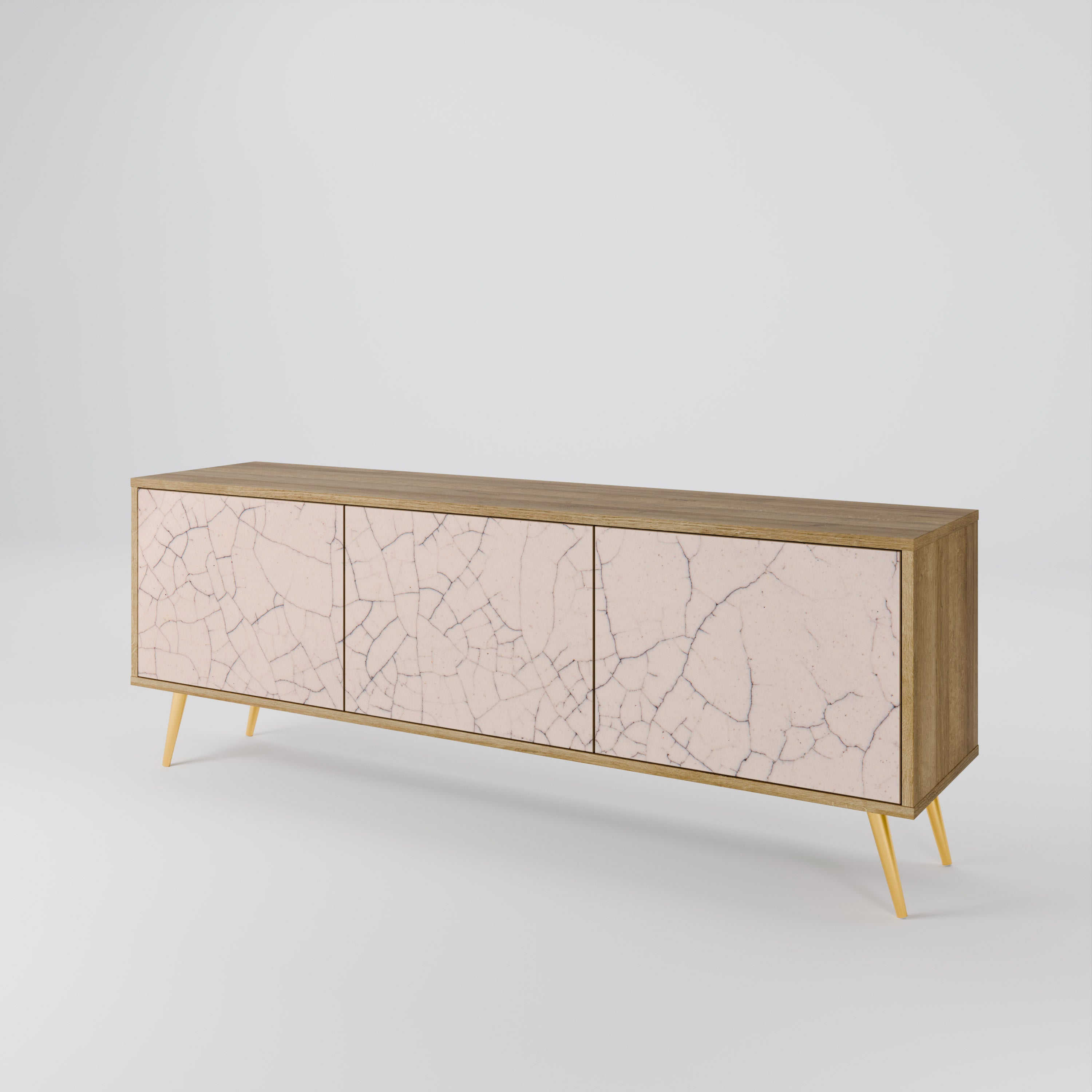 Mueble de TV de 3 puertas con textura cerámica efecto roble