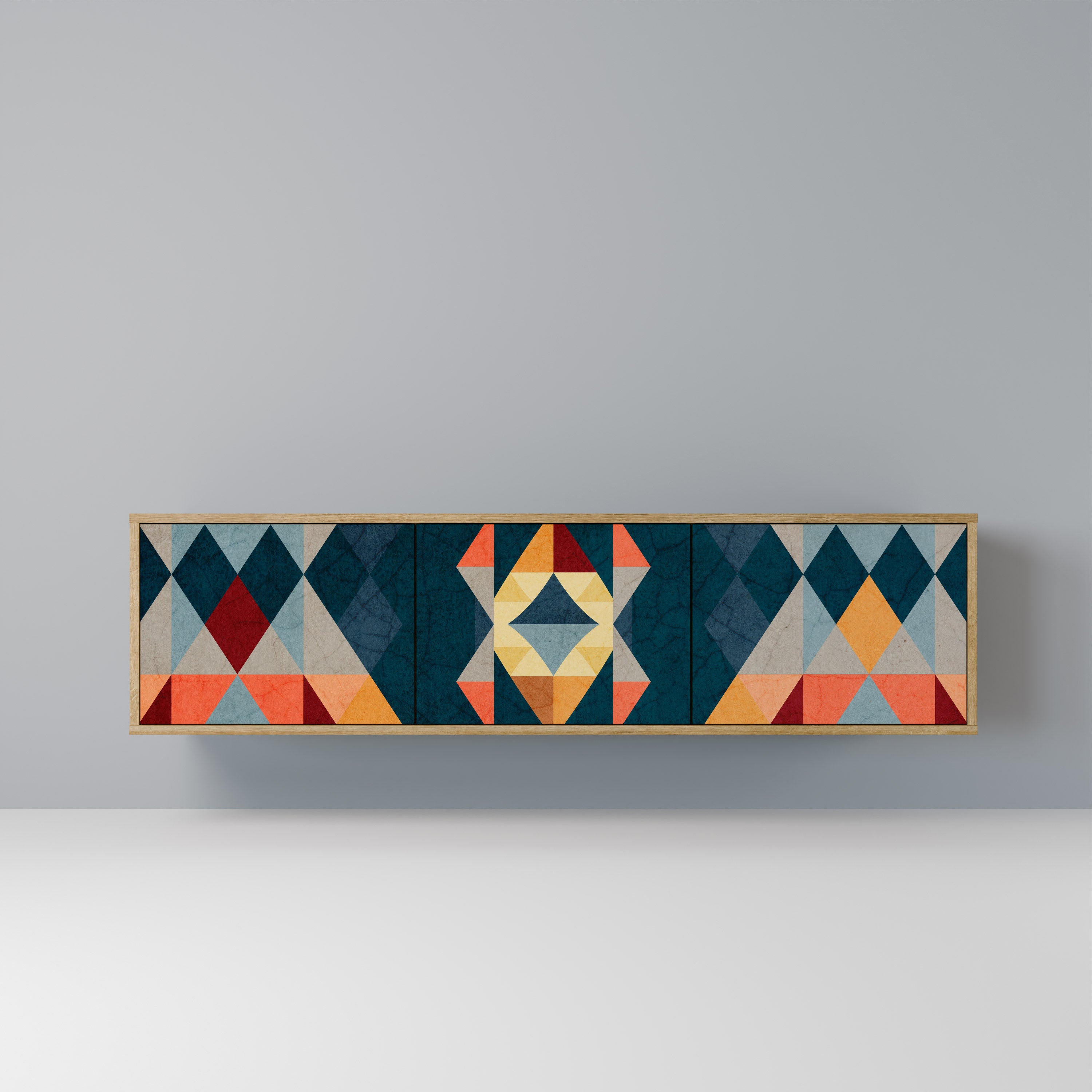 Mueble de TV de 3 puertas CRACKED ILLUSION con efecto roble