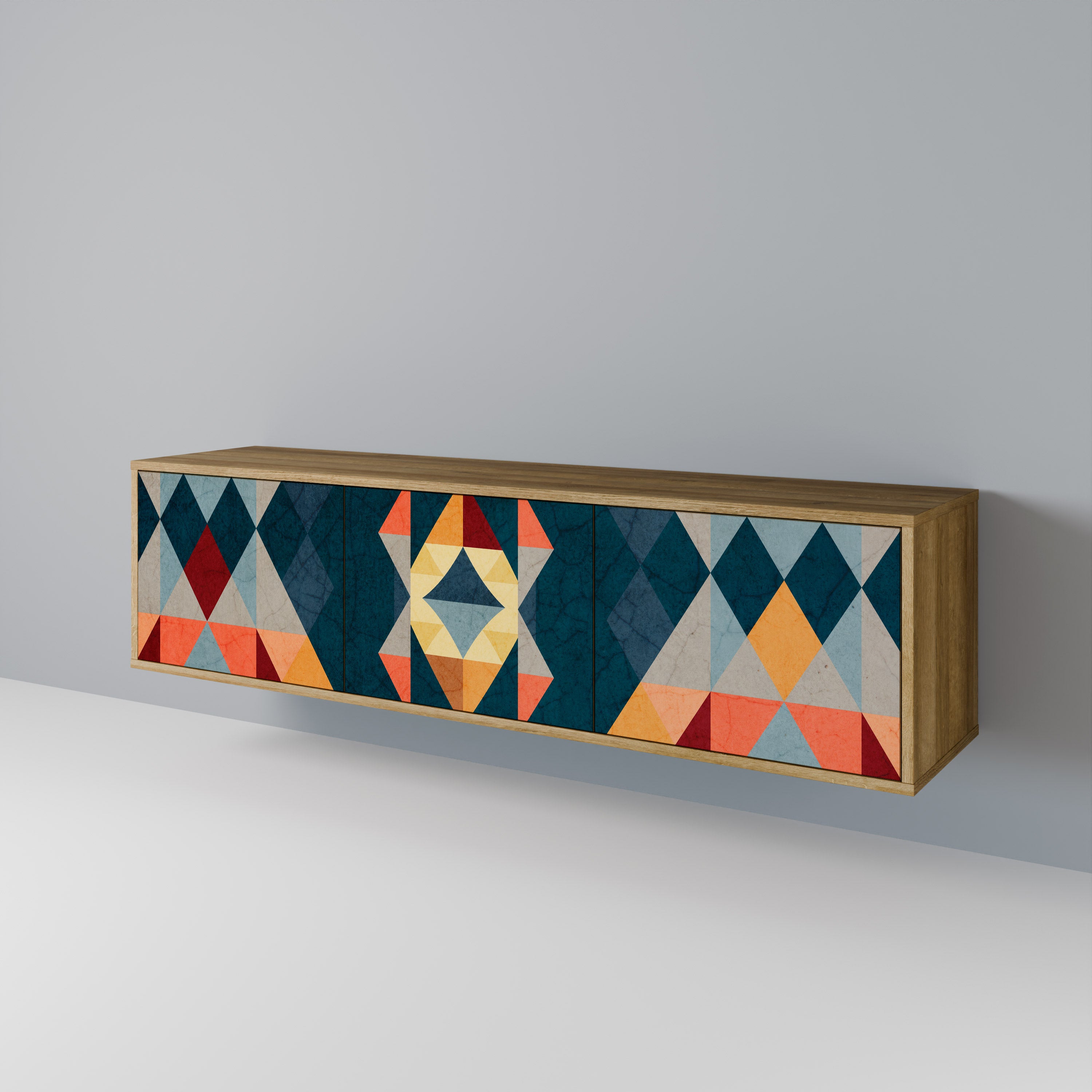 Mueble de TV de 3 puertas CRACKED ILLUSION con efecto roble
