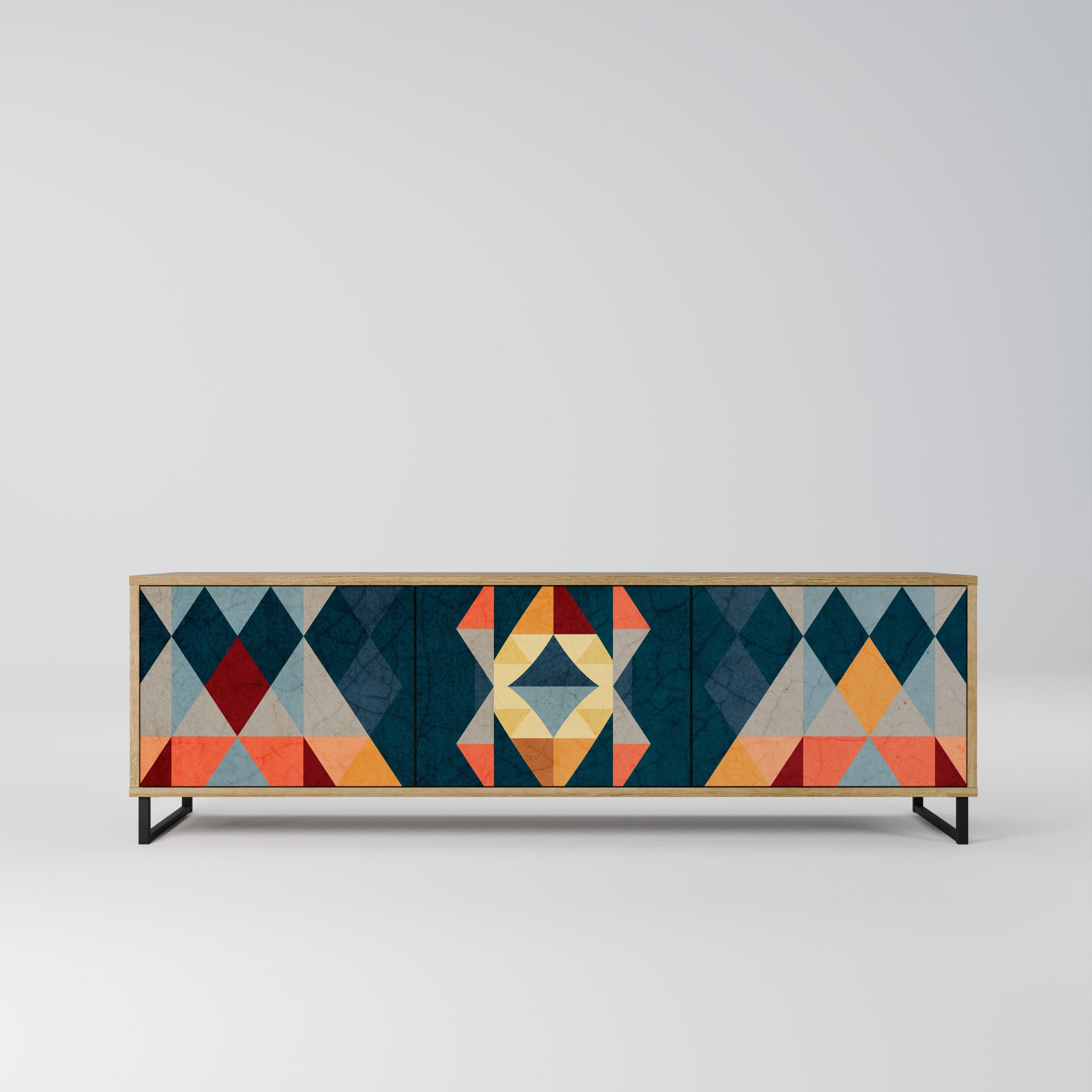 Mueble de TV de 3 puertas CRACKED ILLUSION con efecto roble