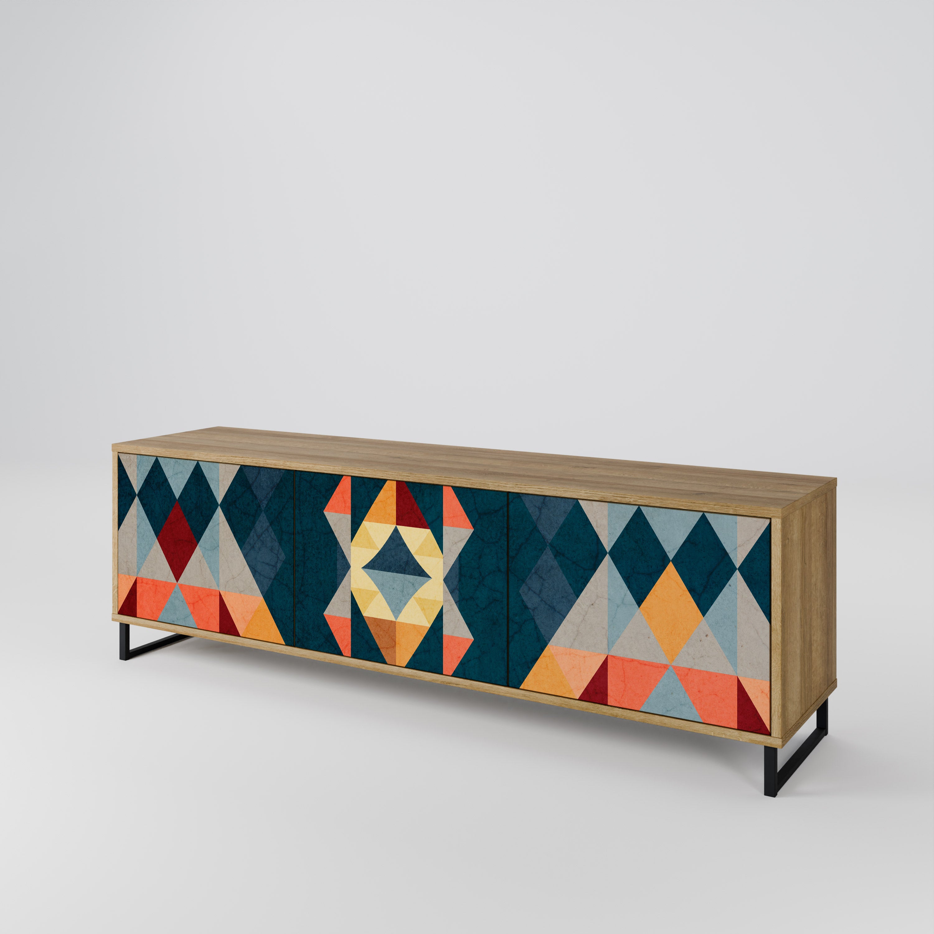 Mueble de TV de 3 puertas CRACKED ILLUSION con efecto roble