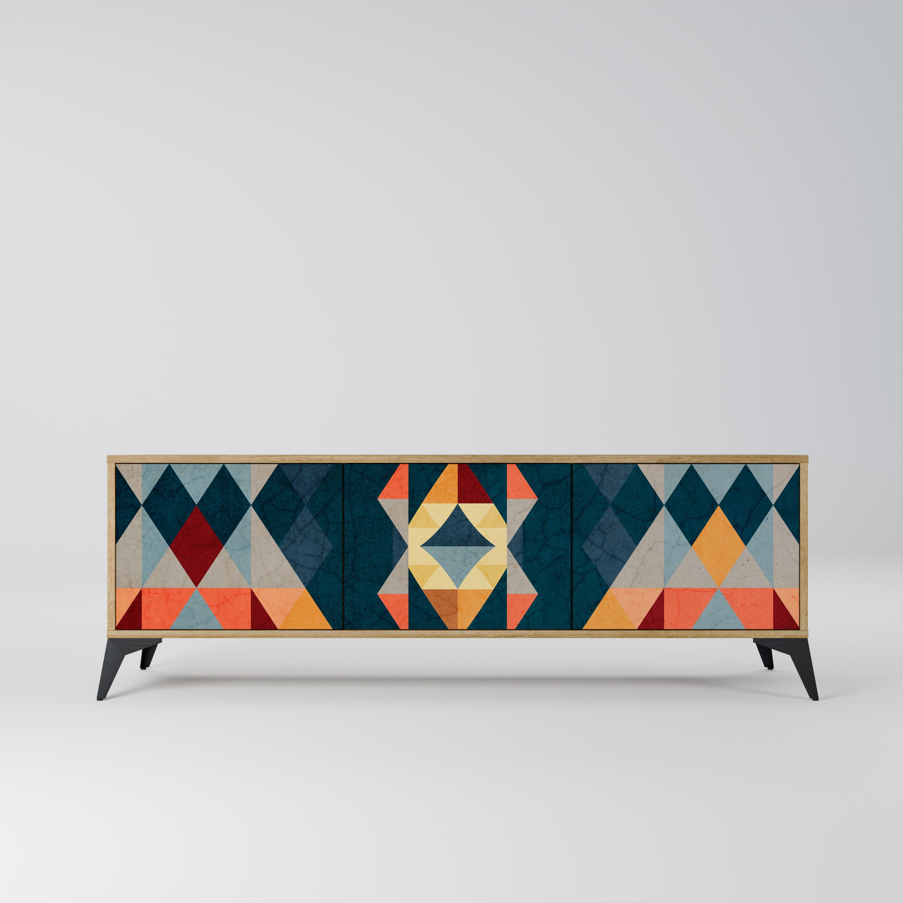 Mueble de TV de 3 puertas CRACKED ILLUSION con efecto roble