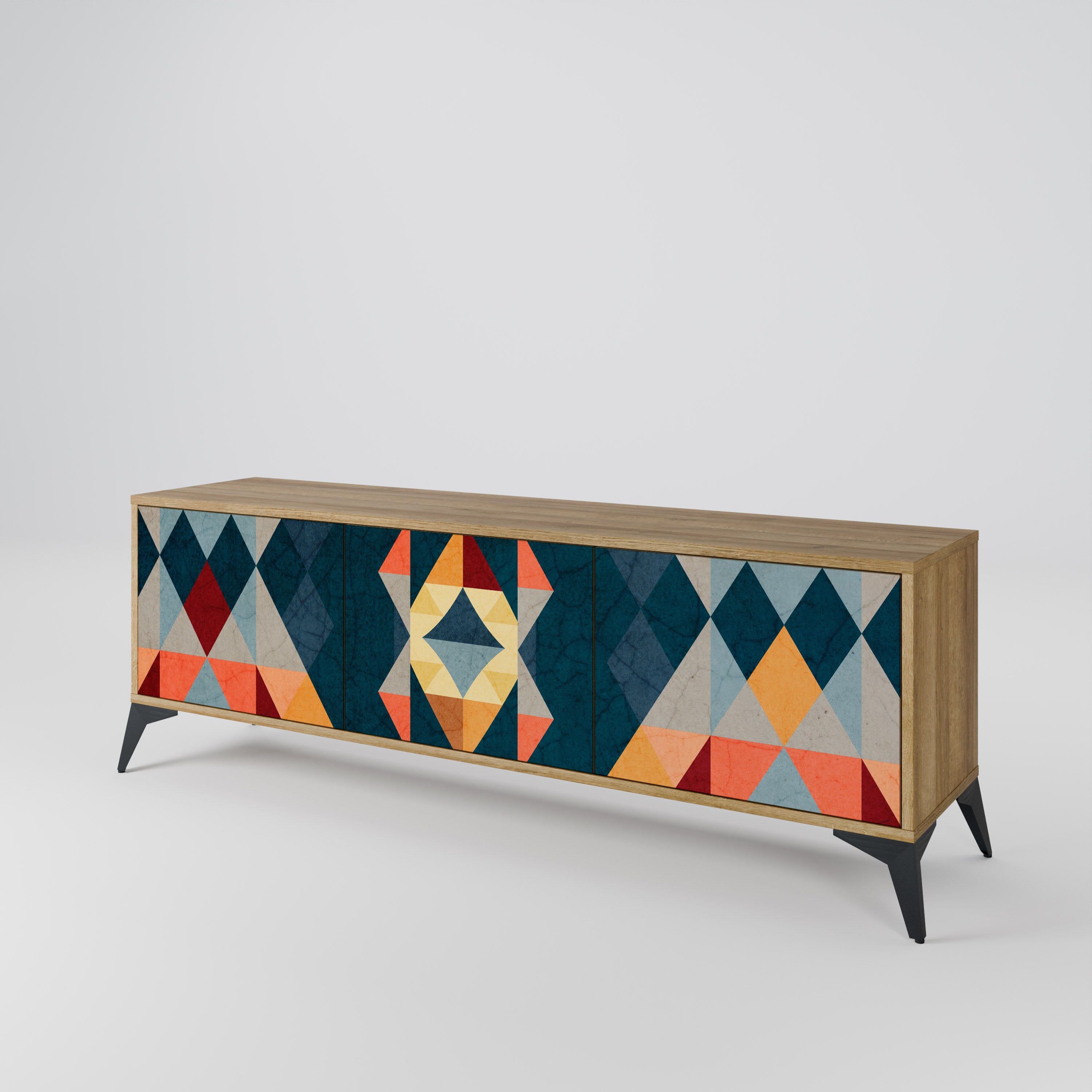 Mueble de TV de 3 puertas CRACKED ILLUSION con efecto roble