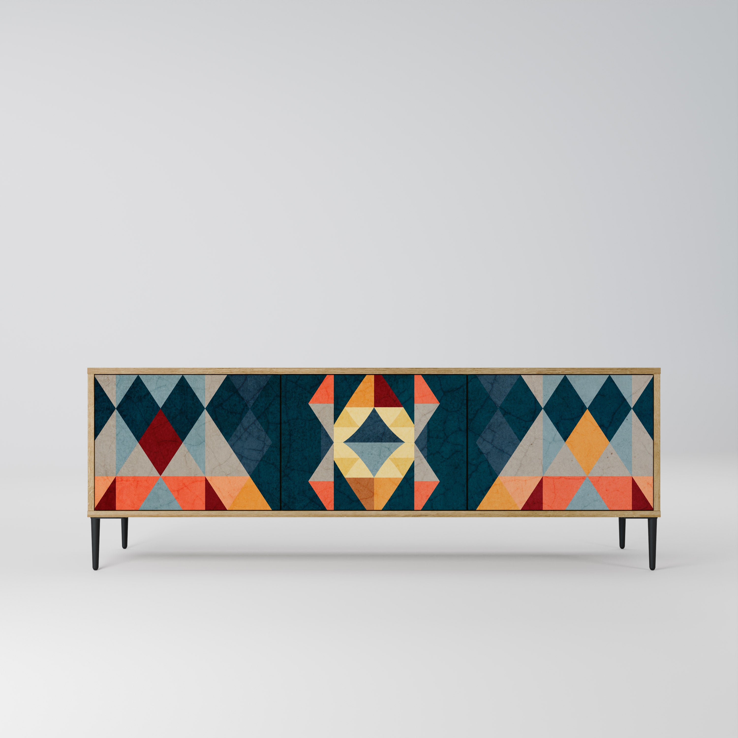 Mueble de TV de 3 puertas CRACKED ILLUSION con efecto roble