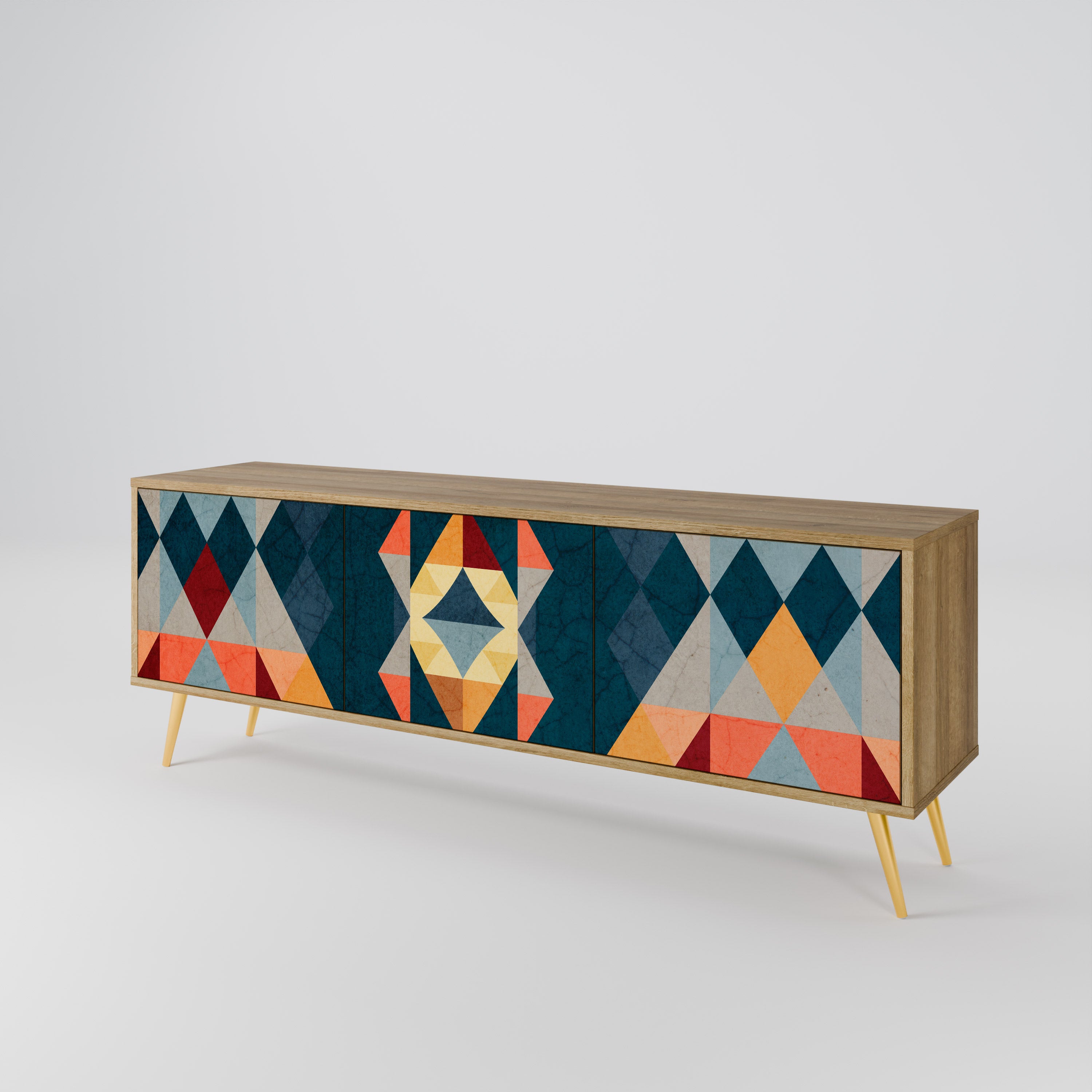 Mueble de TV de 3 puertas CRACKED ILLUSION con efecto roble