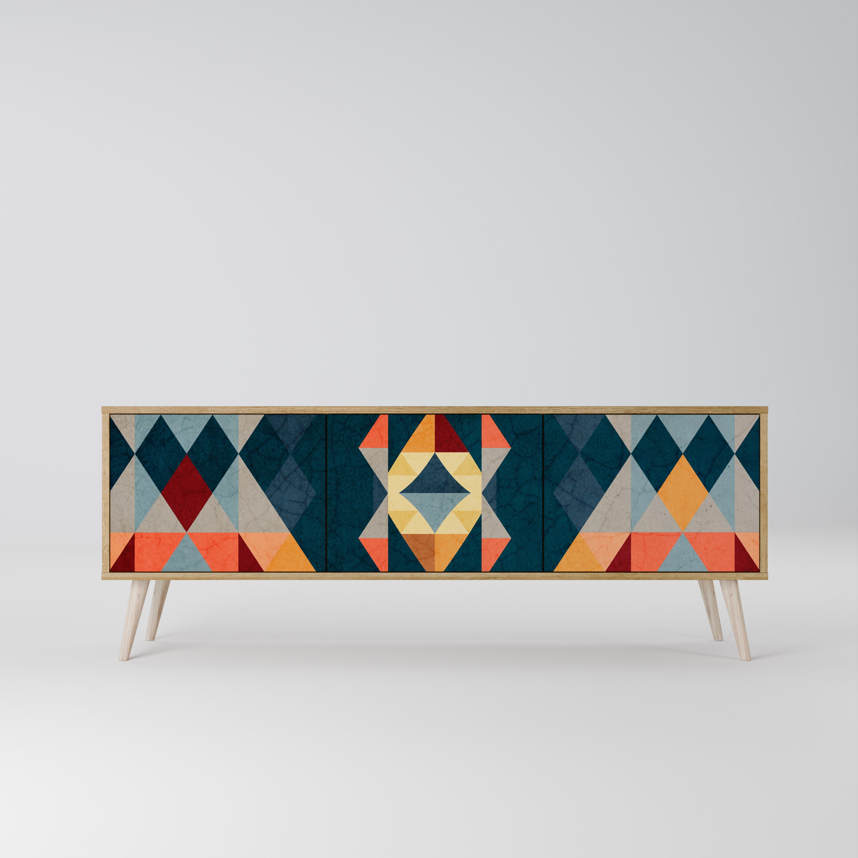 Mueble de TV de 3 puertas CRACKED ILLUSION con efecto roble