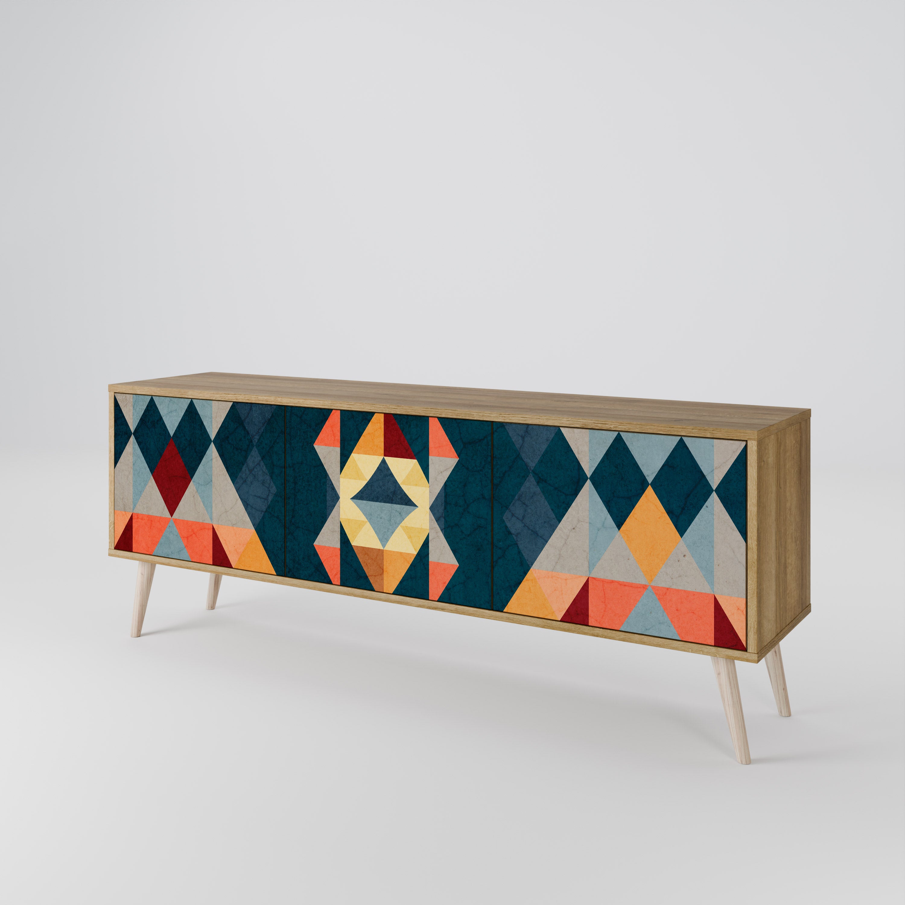 Mueble de TV de 3 puertas CRACKED ILLUSION con efecto roble