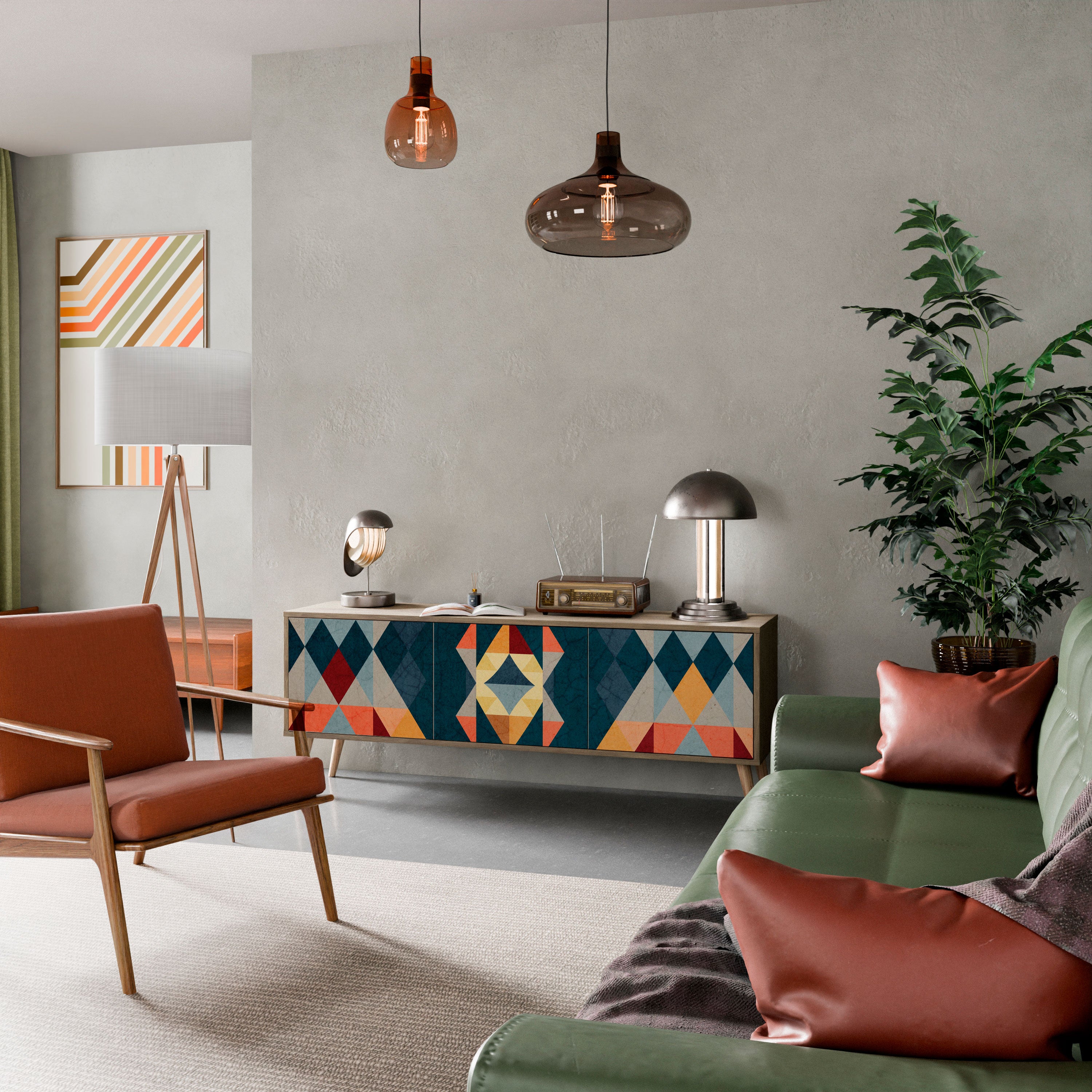Mueble de TV de 3 puertas CRACKED ILLUSION con efecto roble