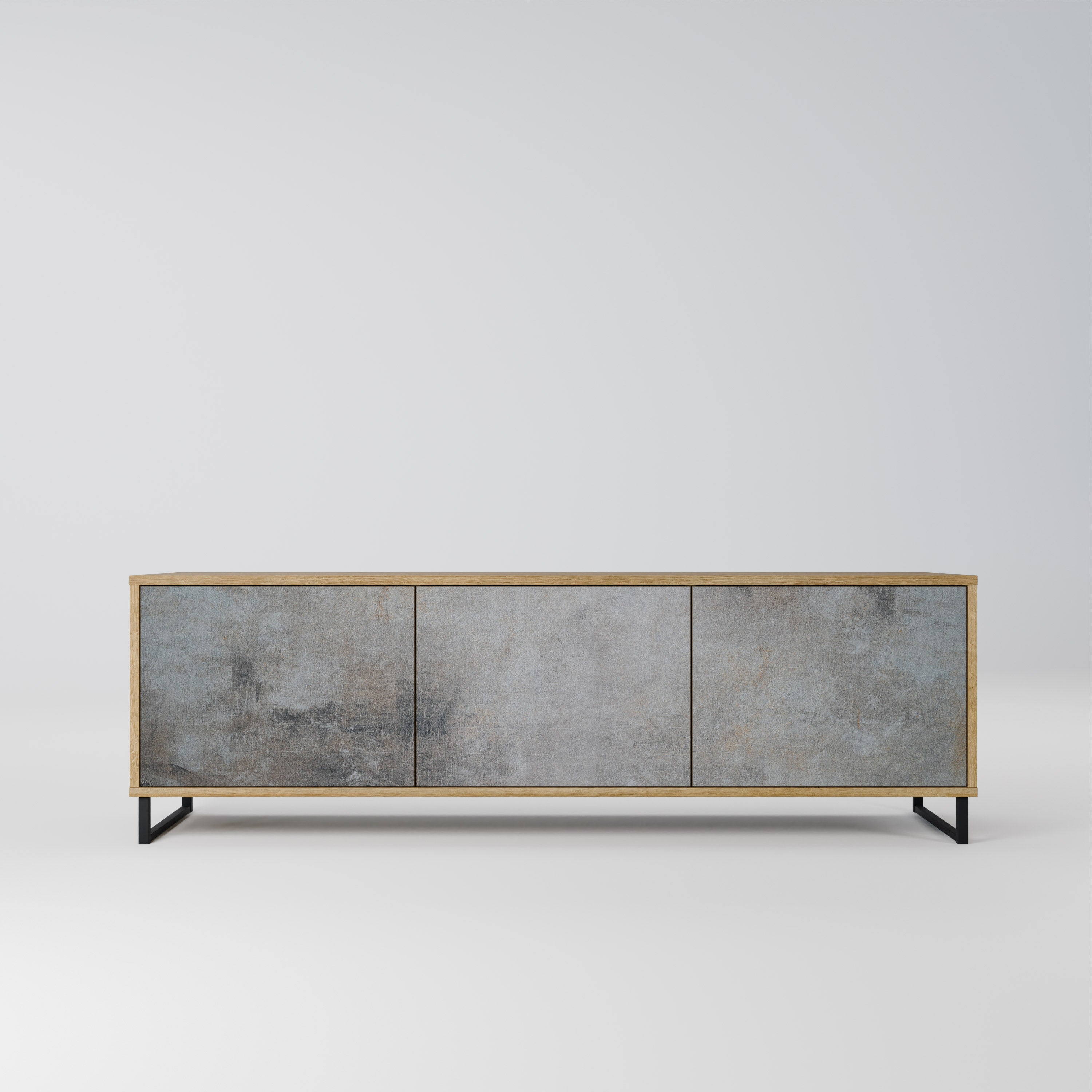 Mueble de TV de 3 puertas CONCRETE WALL con efecto roble