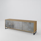 CONCRETE WALL 3-Door TV Stand in Oak Effect