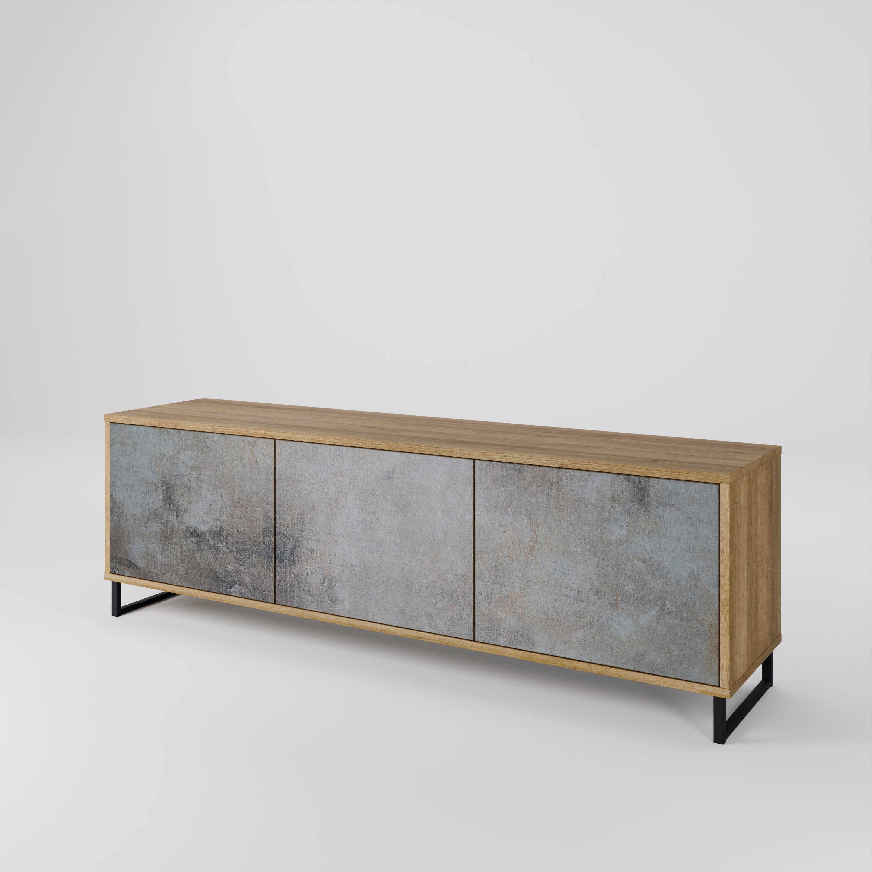Mueble de TV de 3 puertas CONCRETE WALL con efecto roble
