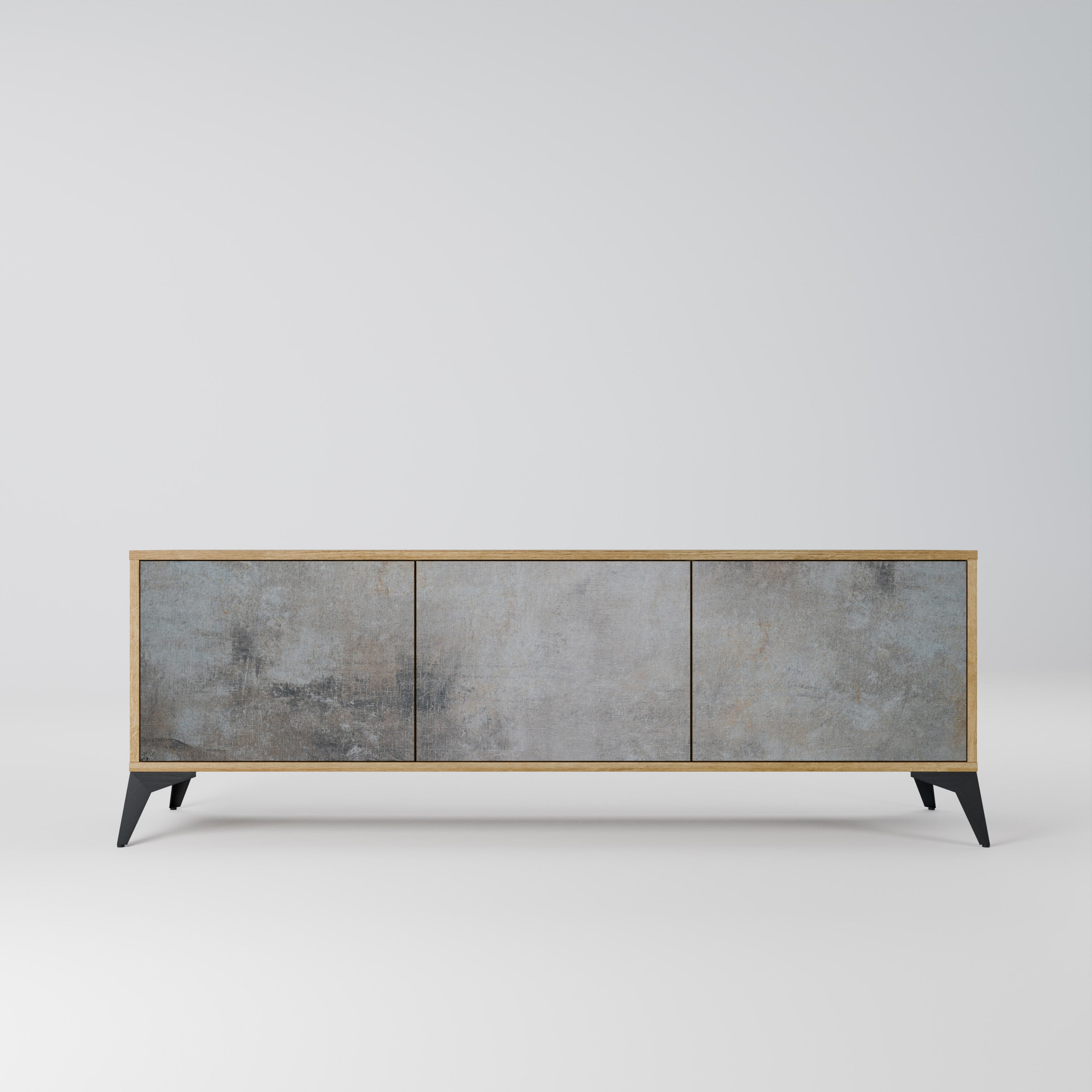 Mueble de TV de 3 puertas CONCRETE WALL con efecto roble