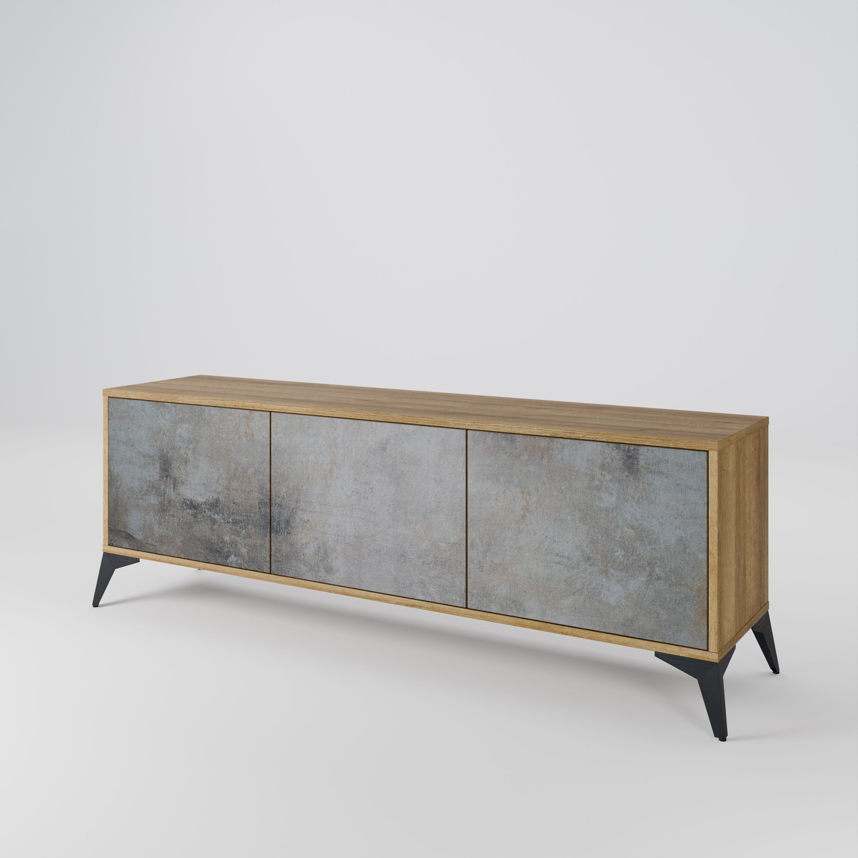Mueble de TV de 3 puertas CONCRETE WALL con efecto roble