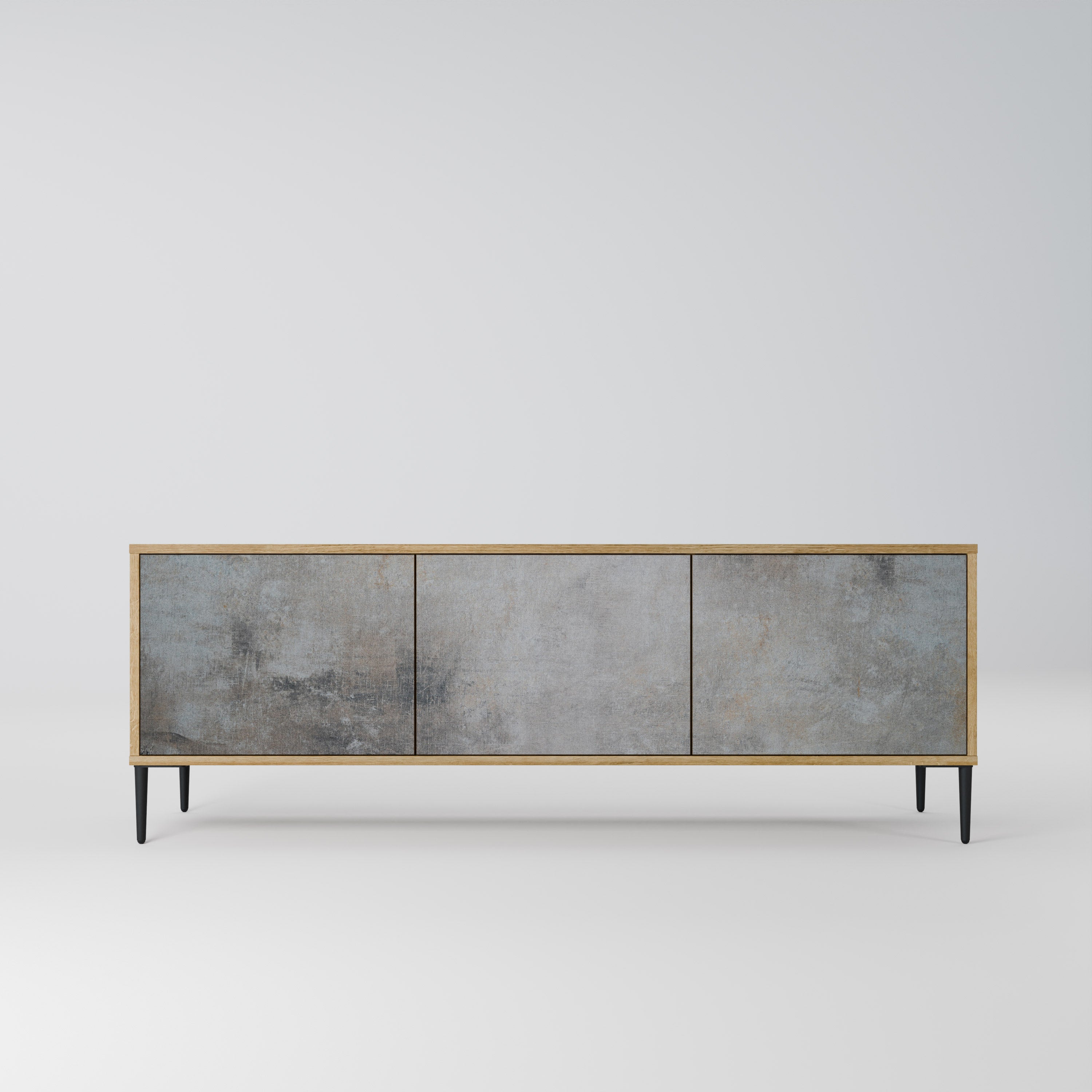 Mueble de TV de 3 puertas CONCRETE WALL con efecto roble