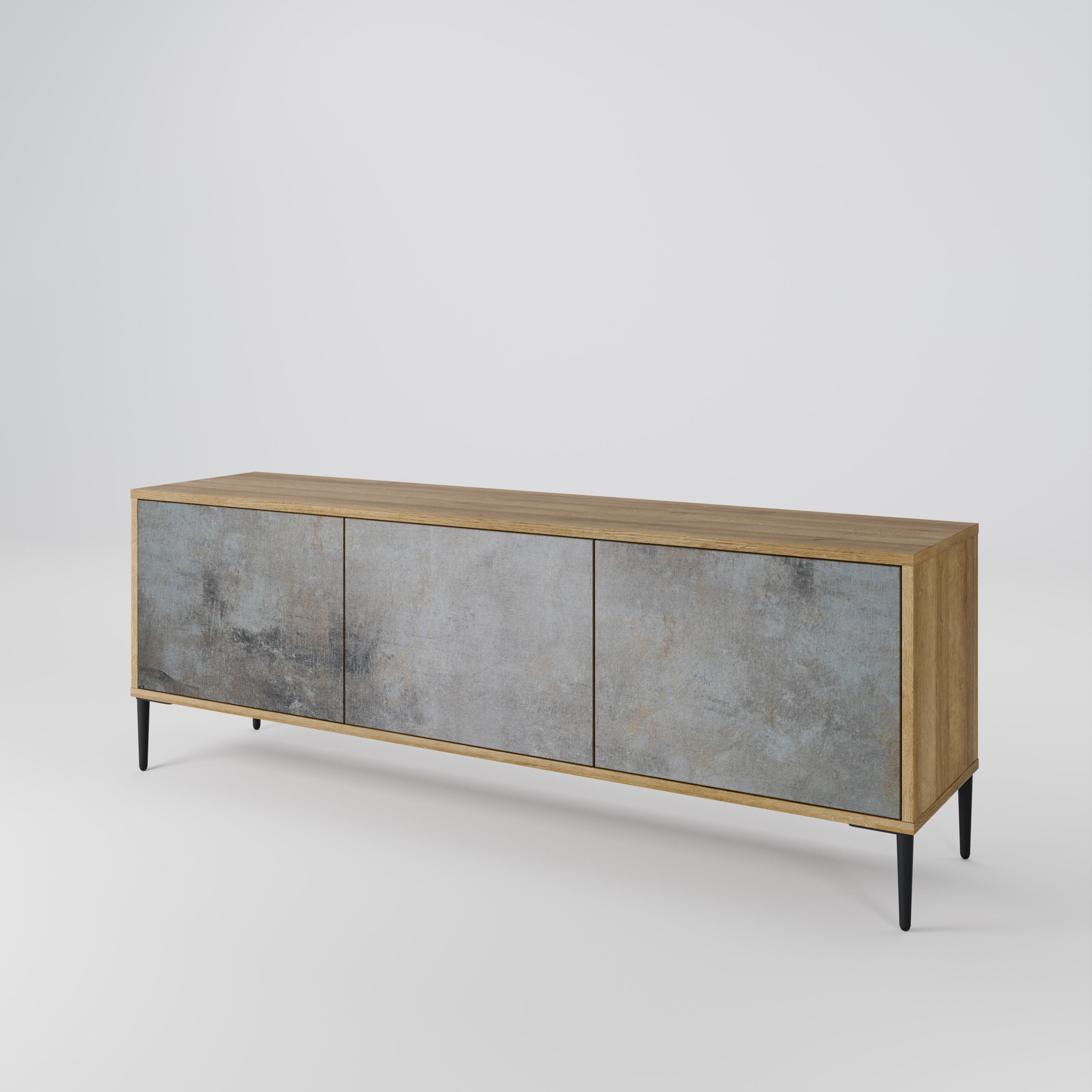 Mueble de TV de 3 puertas CONCRETE WALL con efecto roble