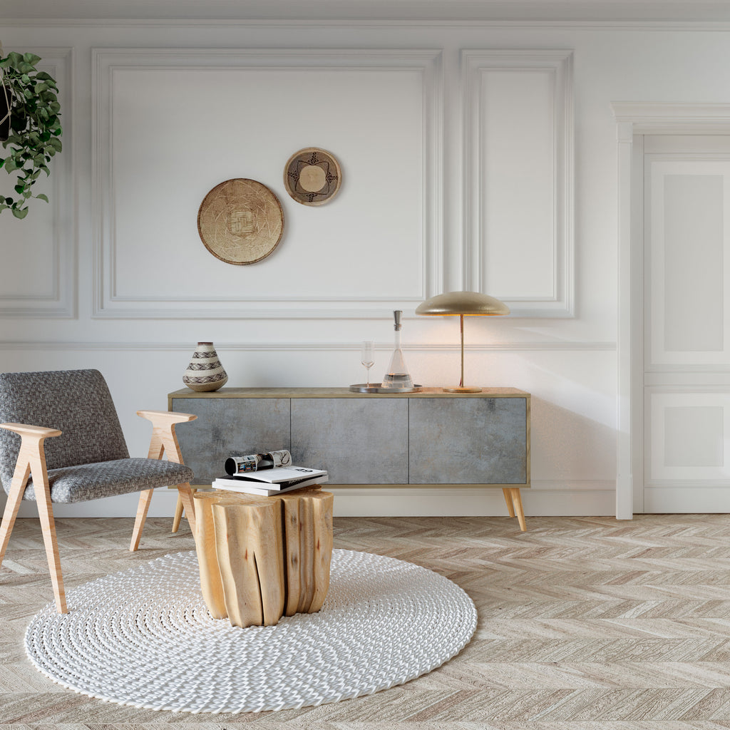Mueble de TV de 3 puertas CONCRETE WALL con efecto roble