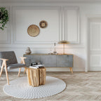 CONCRETE WALL 3-Door TV Stand in Oak Effect